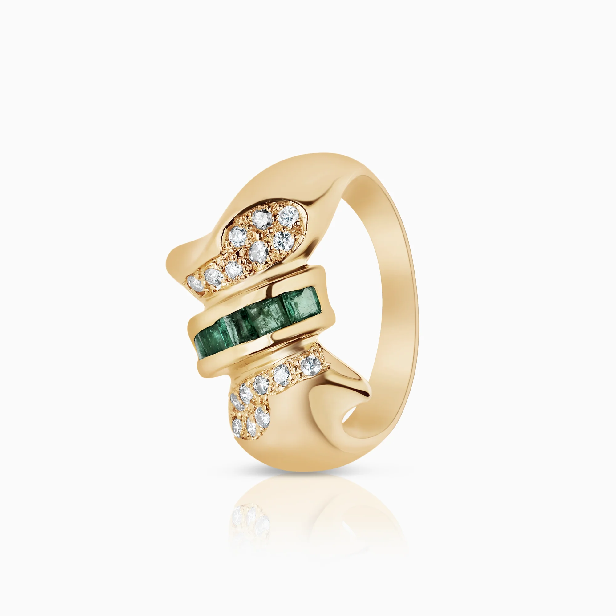 Diamond ring 0.16ct with emeralds 18K yellow gold