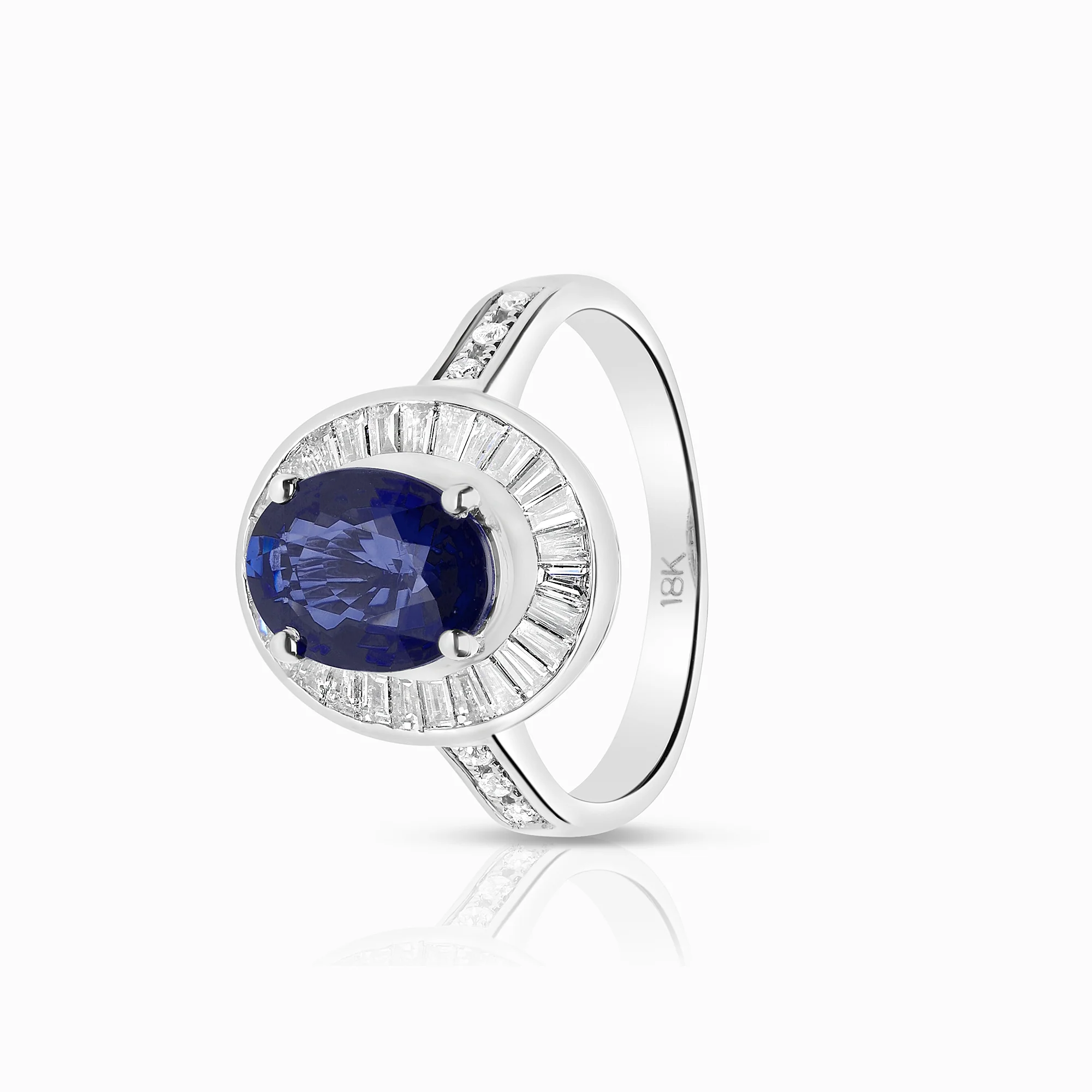 Diamond ring with sapphires 0.60ct 18K white gold