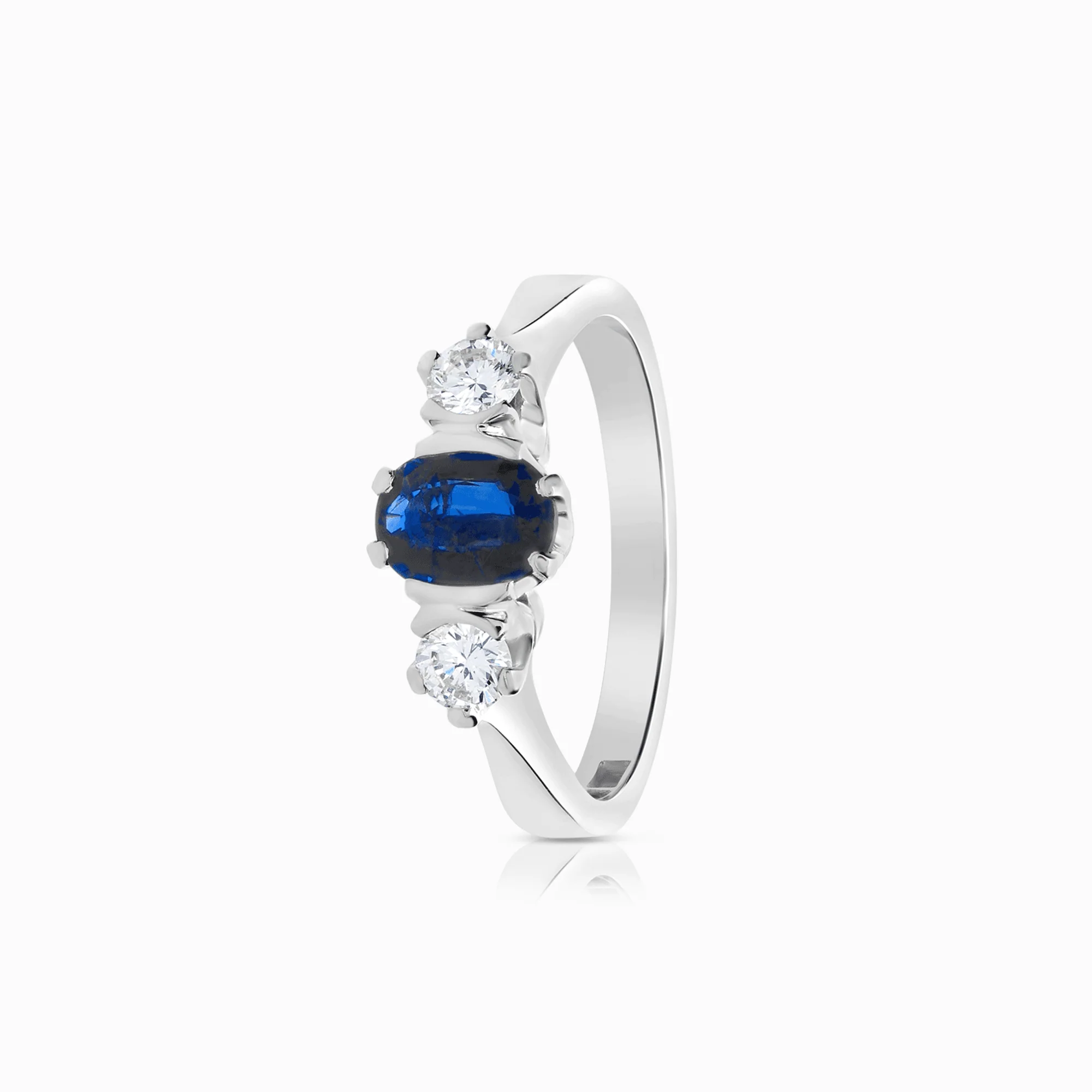 Diamond ring with blue sapphires 0.30ct 18K white gold
