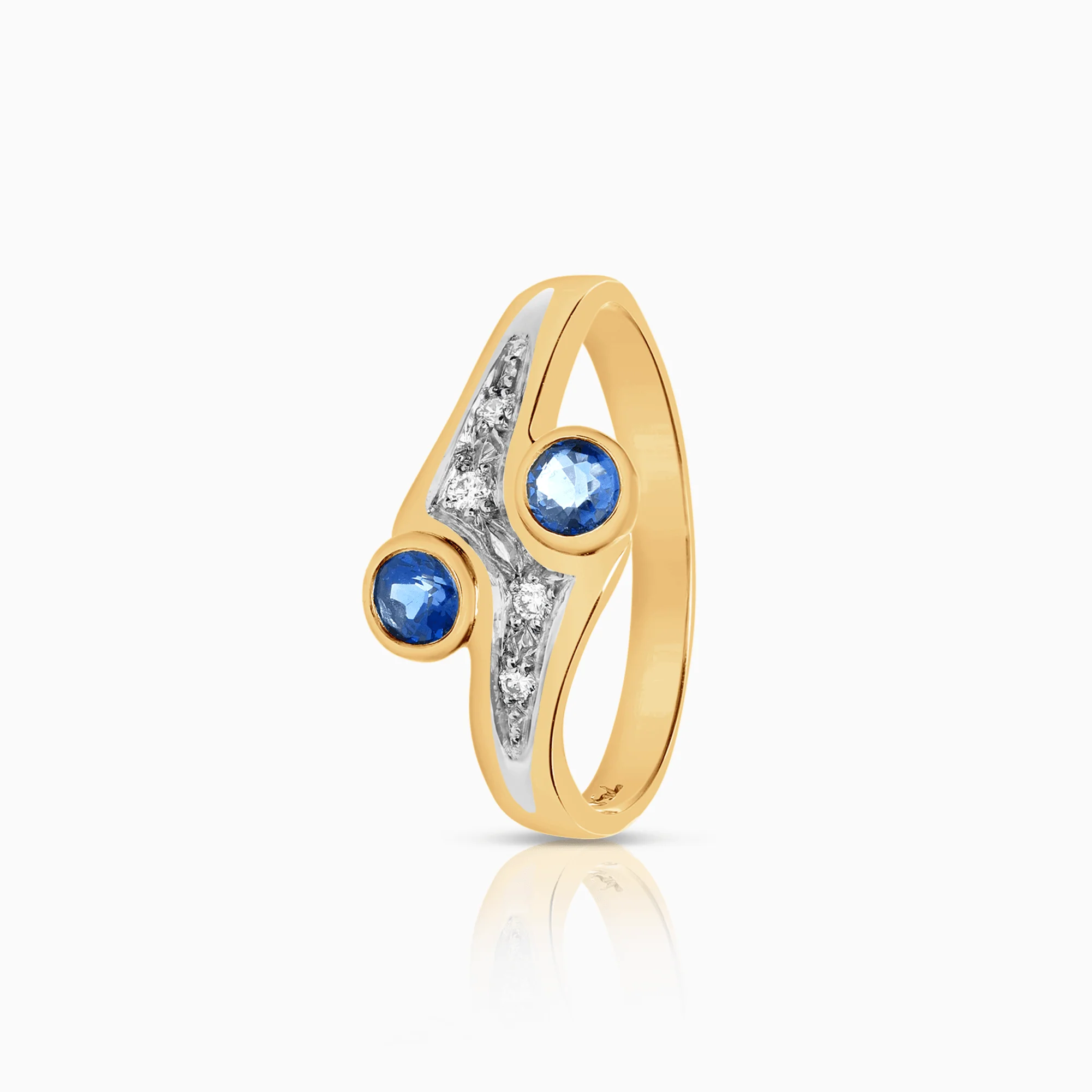Diamond ring with blue sapphires 0.04ct 18K gold