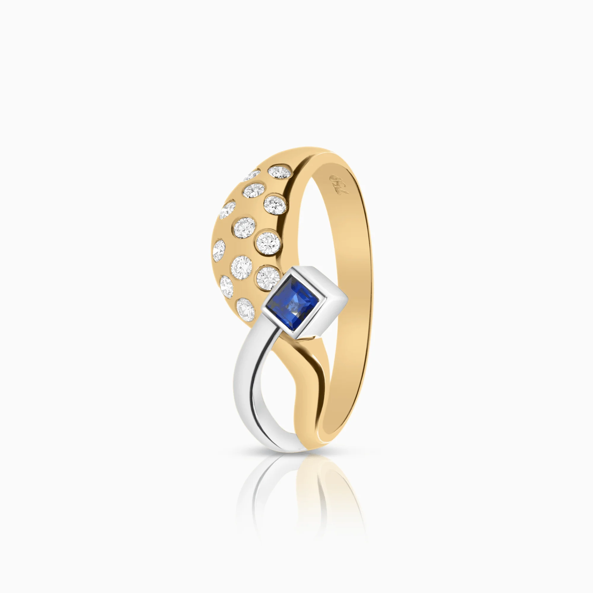 Diamond ring with blue sapphire 0.20ct 18K yellow/white gold