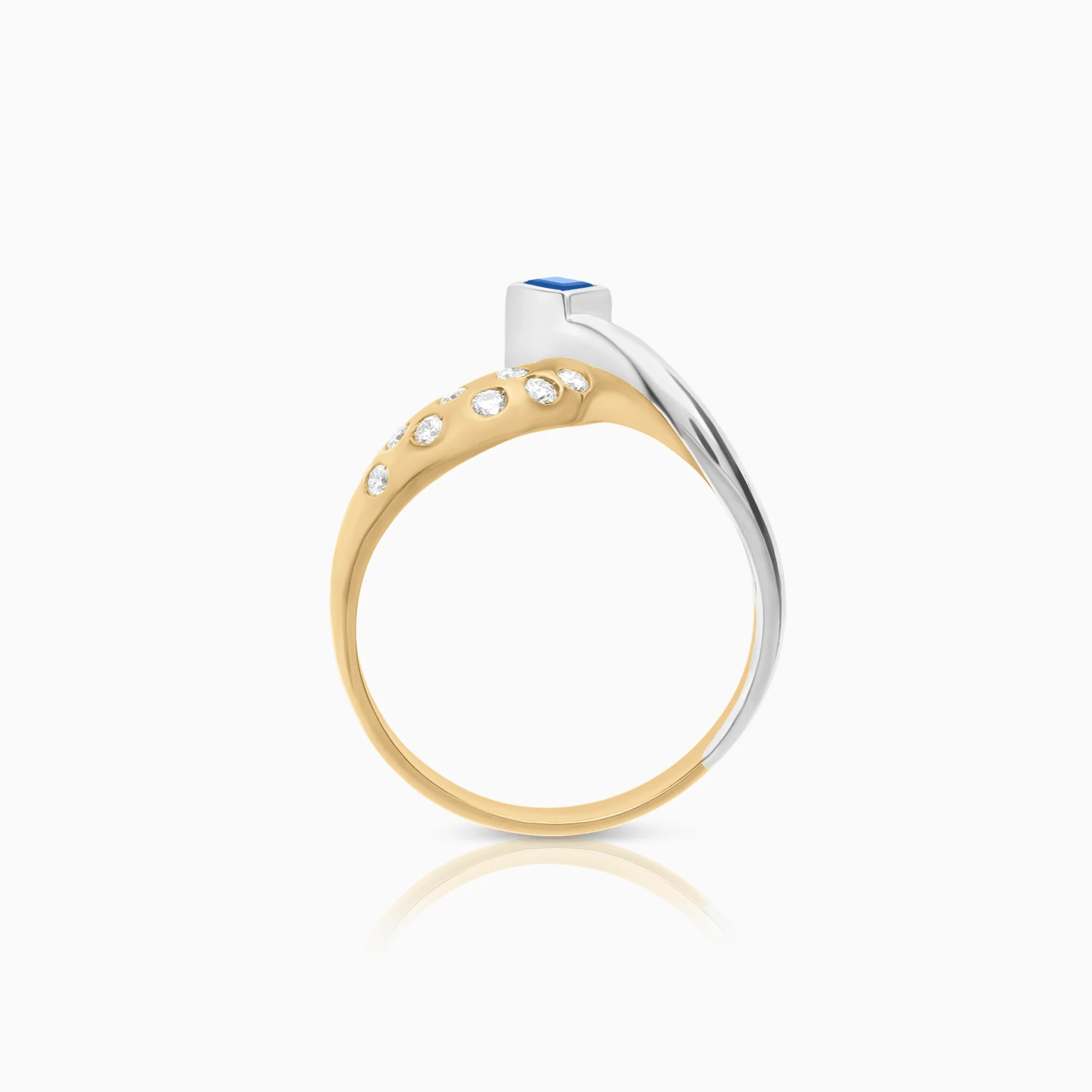 Diamond ring with blue sapphire 0.20ct 18K yellow/white gold - Image 2