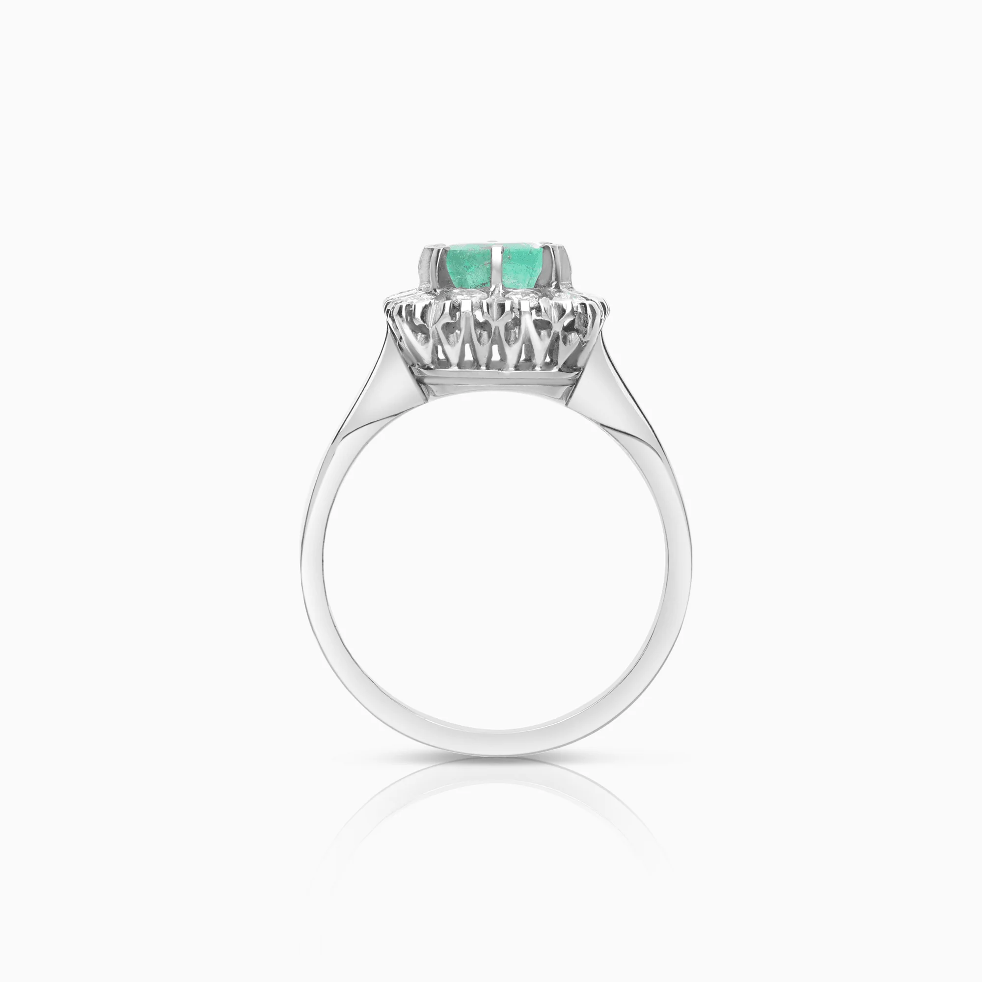 Diamond ring with a green emerald 0.42ct 18K white gold - Image 2