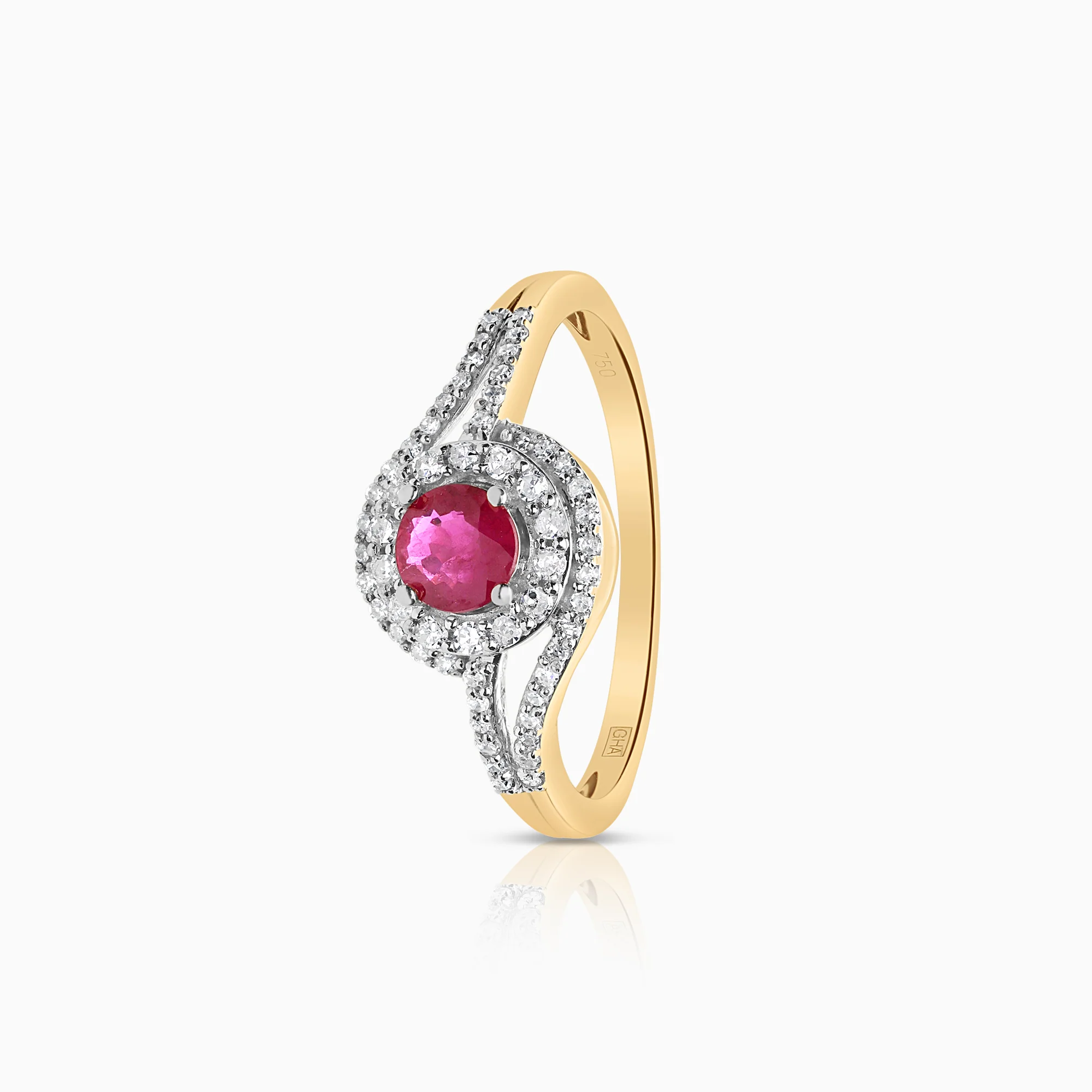 Diamond ring with ruby 0.14ct 18K gold