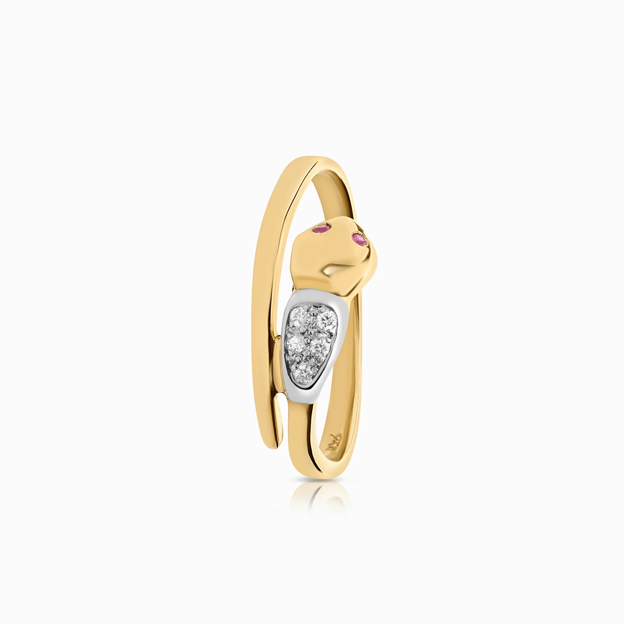 Diamond snake ring with rubies 0.05ct 18K gold