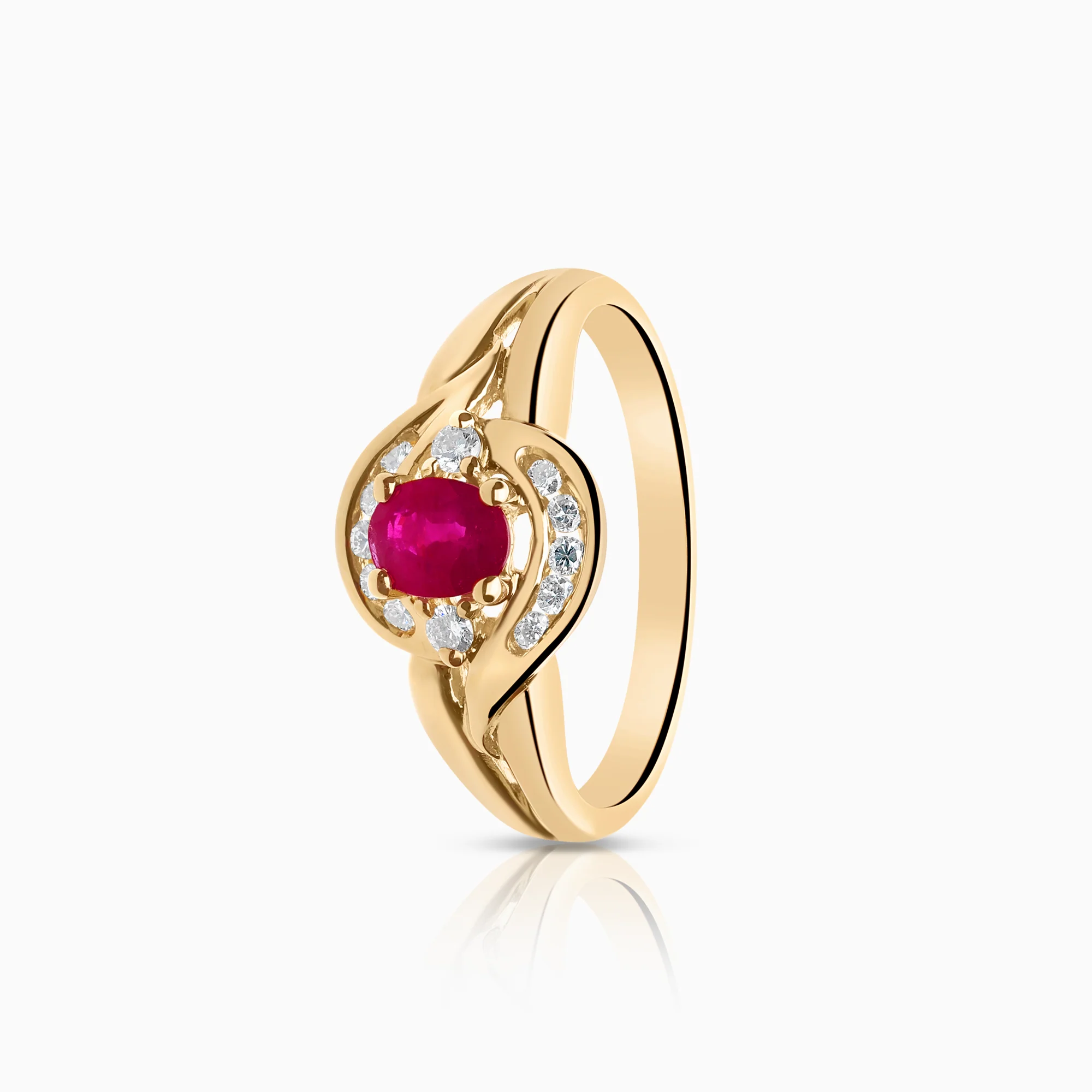 Diamond ring with ruby 0.14ct 18K gold