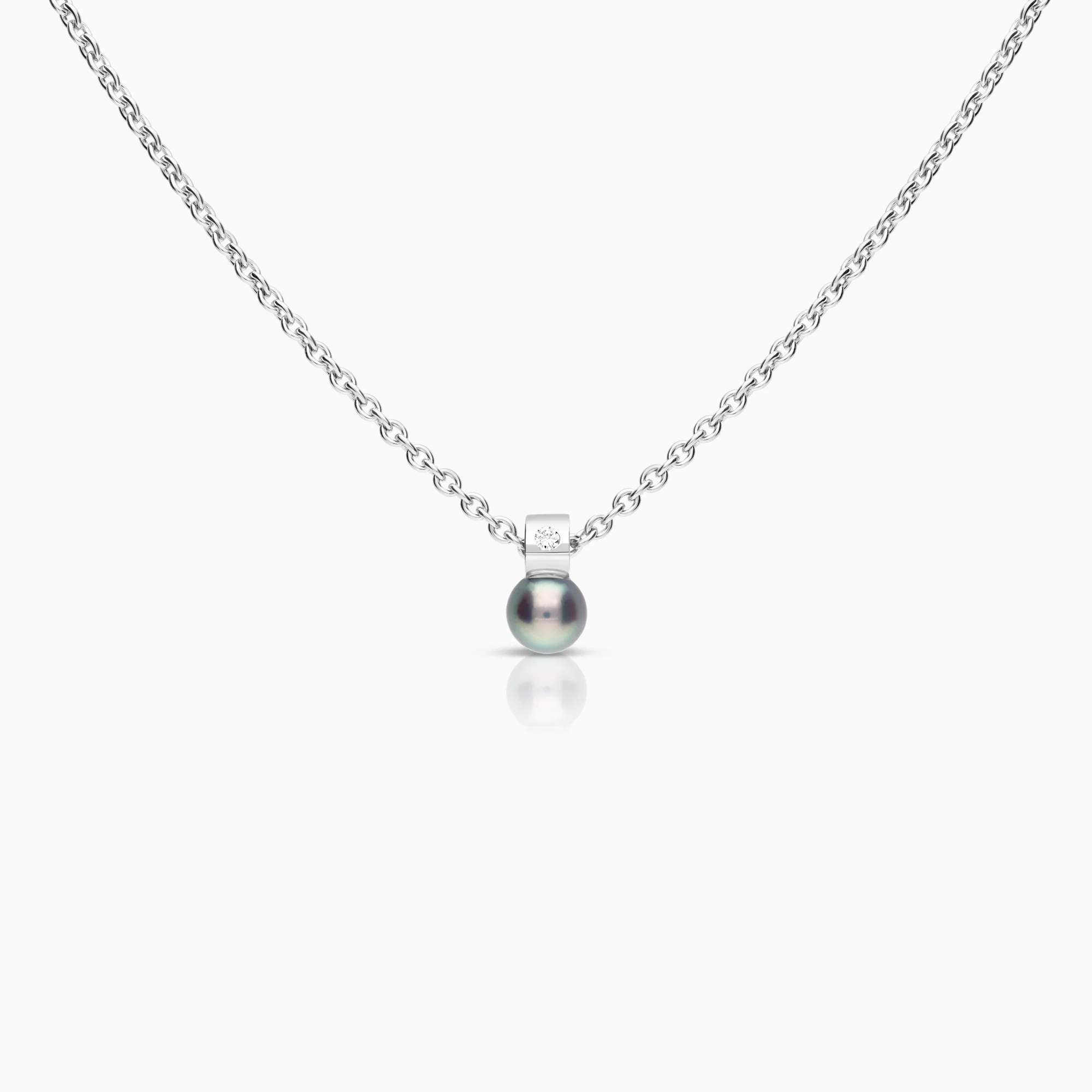 Engelbert necklace with diamond pendant and Tahitian pearl 0.05ct 18K white gold