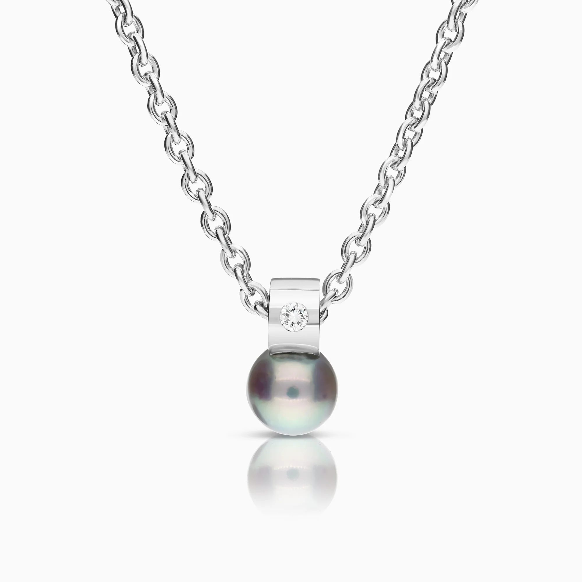 Engelbert necklace with diamond pendant and Tahitian pearl 0.05ct 18K white gold - Image 2