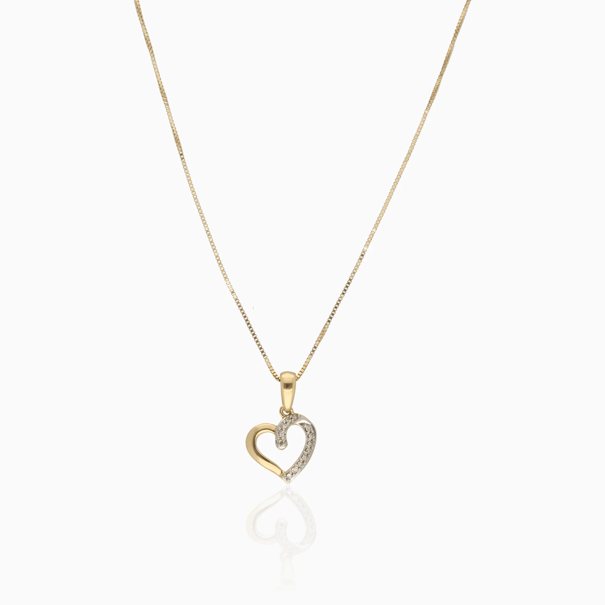 Gold necklace with heart pendant 0.06ct 18K