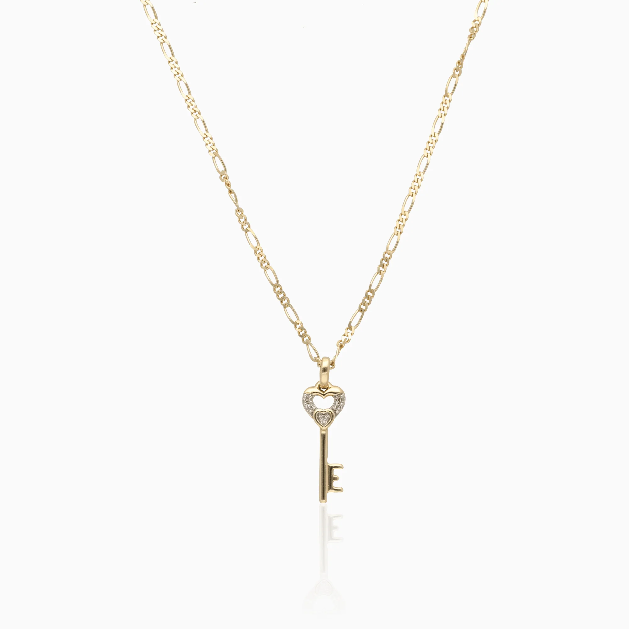 Gold necklace with key pendant 0.02ct 18K