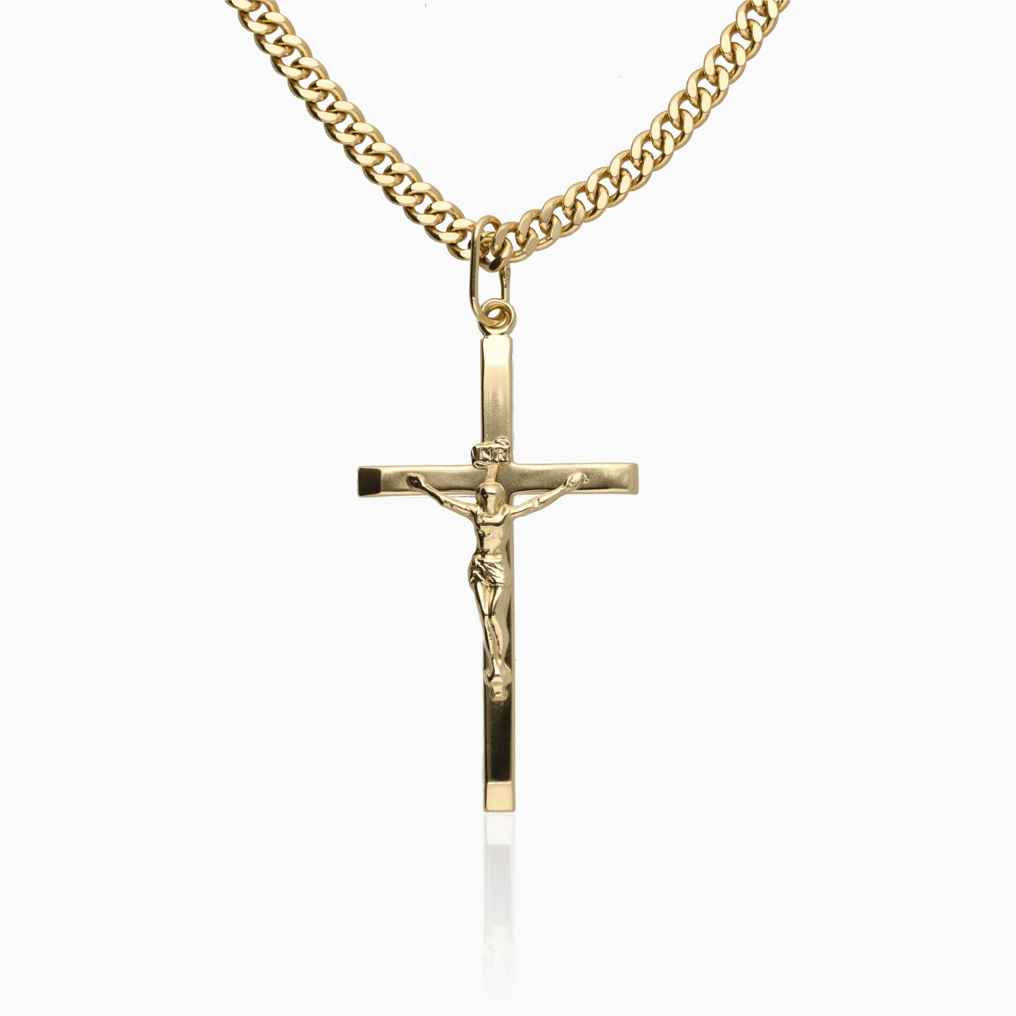 Gold curb necklace with cross 26.10g 18K