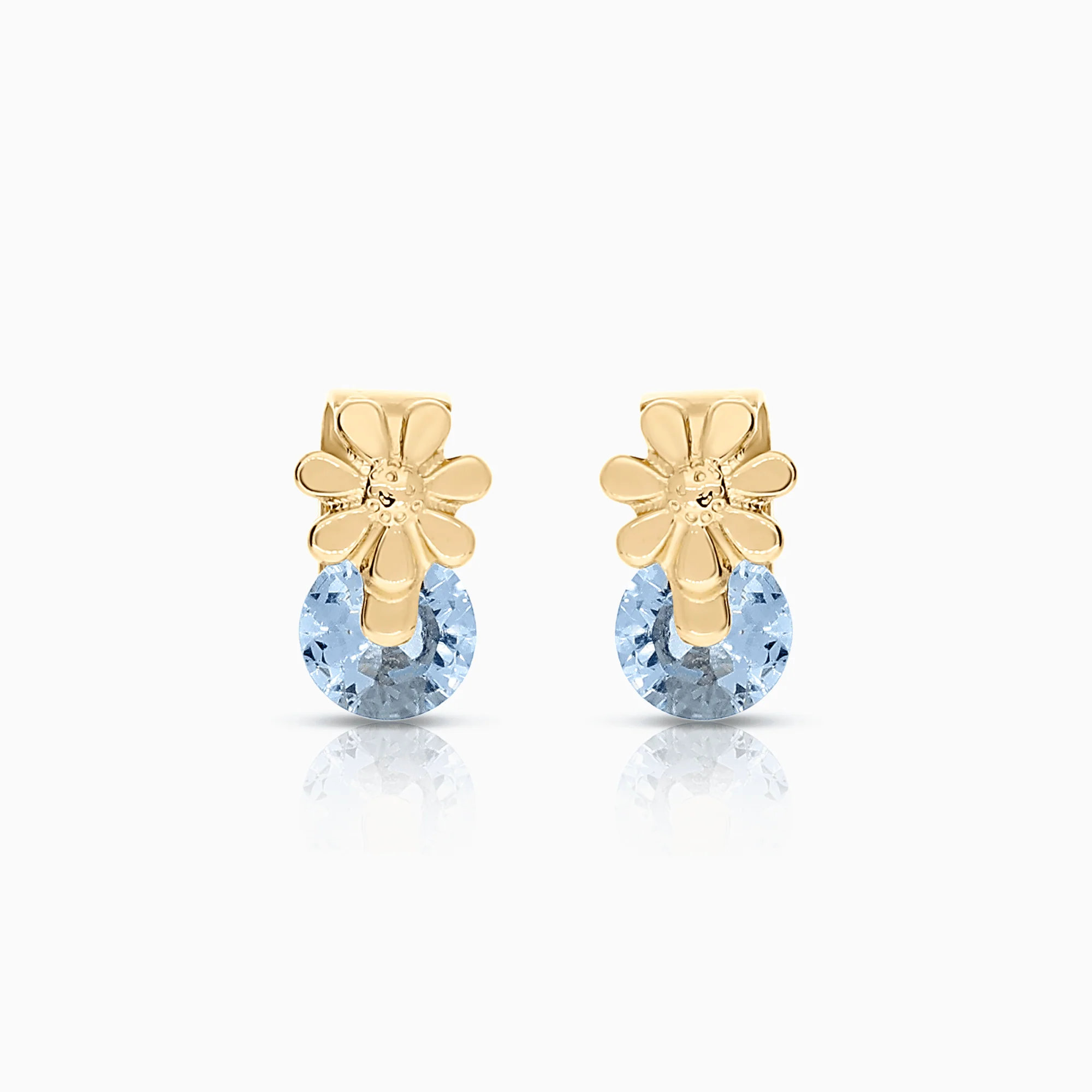 Gold earrings flower with light blue stones 0.96g 18K gold