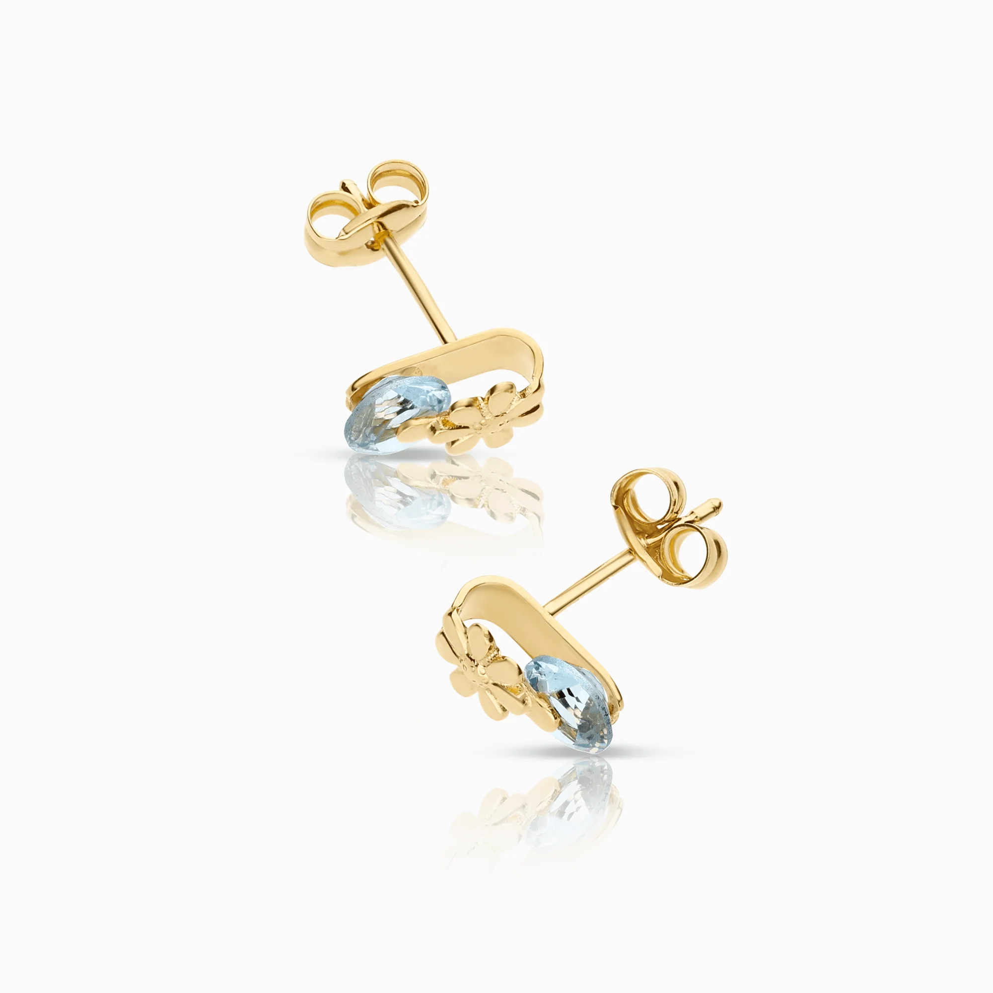 Gold earrings flower with light blue stones 0.96g 18K gold - Image 2