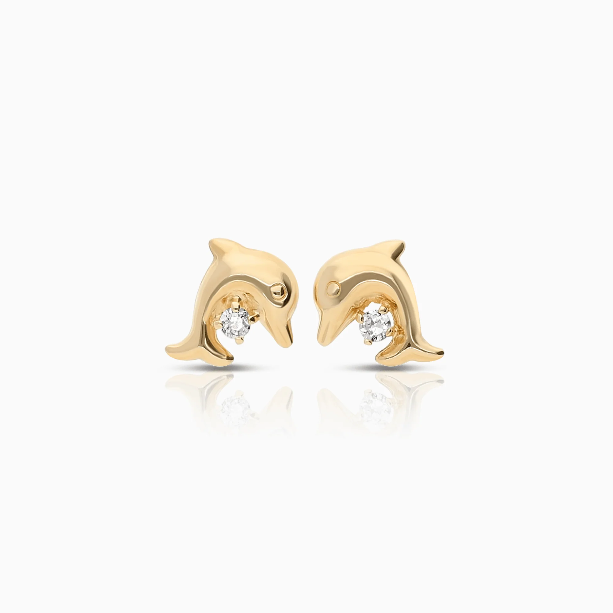 Gold earrings dolphins with white stones 0.85g 18K