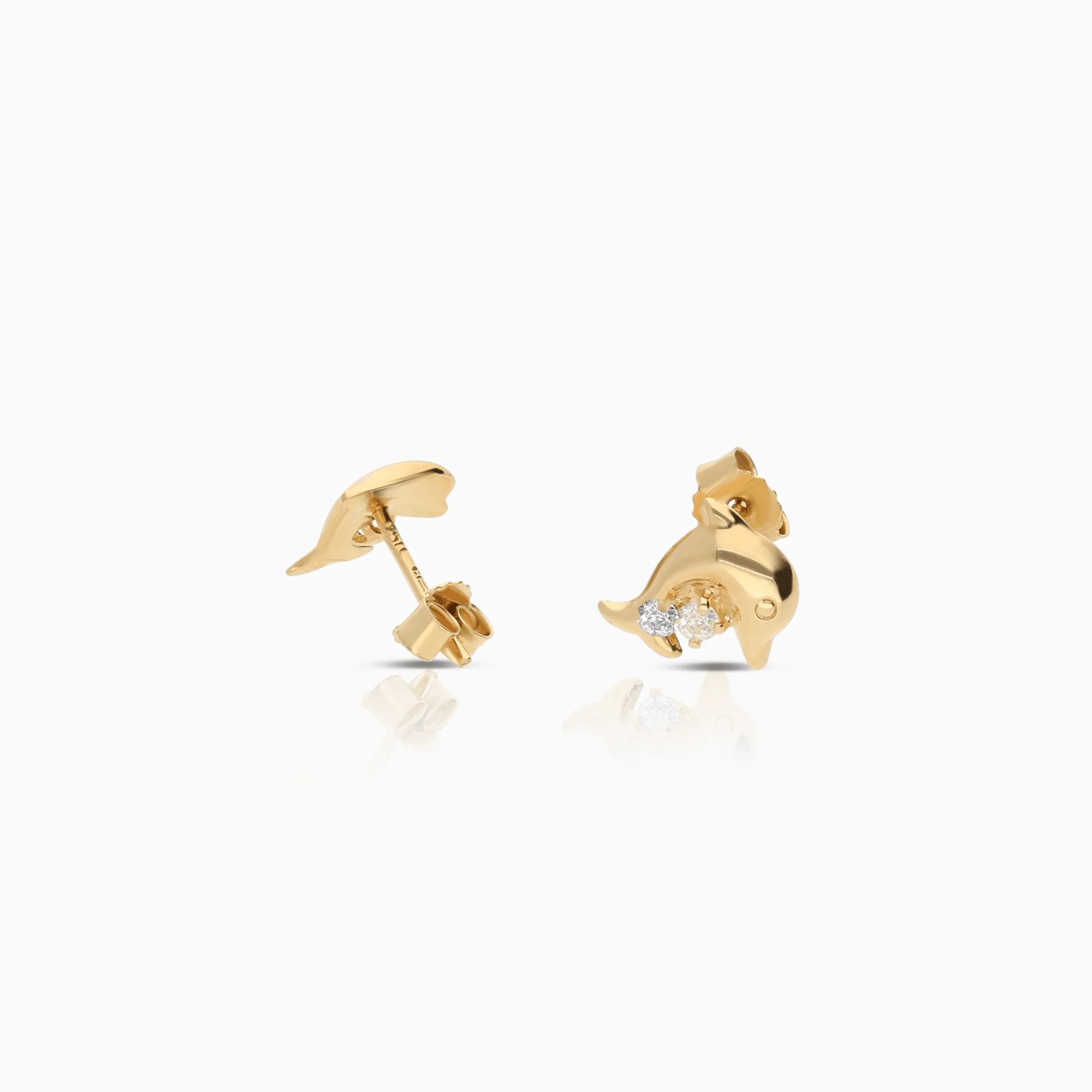Gold earrings dolphins with white stones 0.85g 18K - Image 2