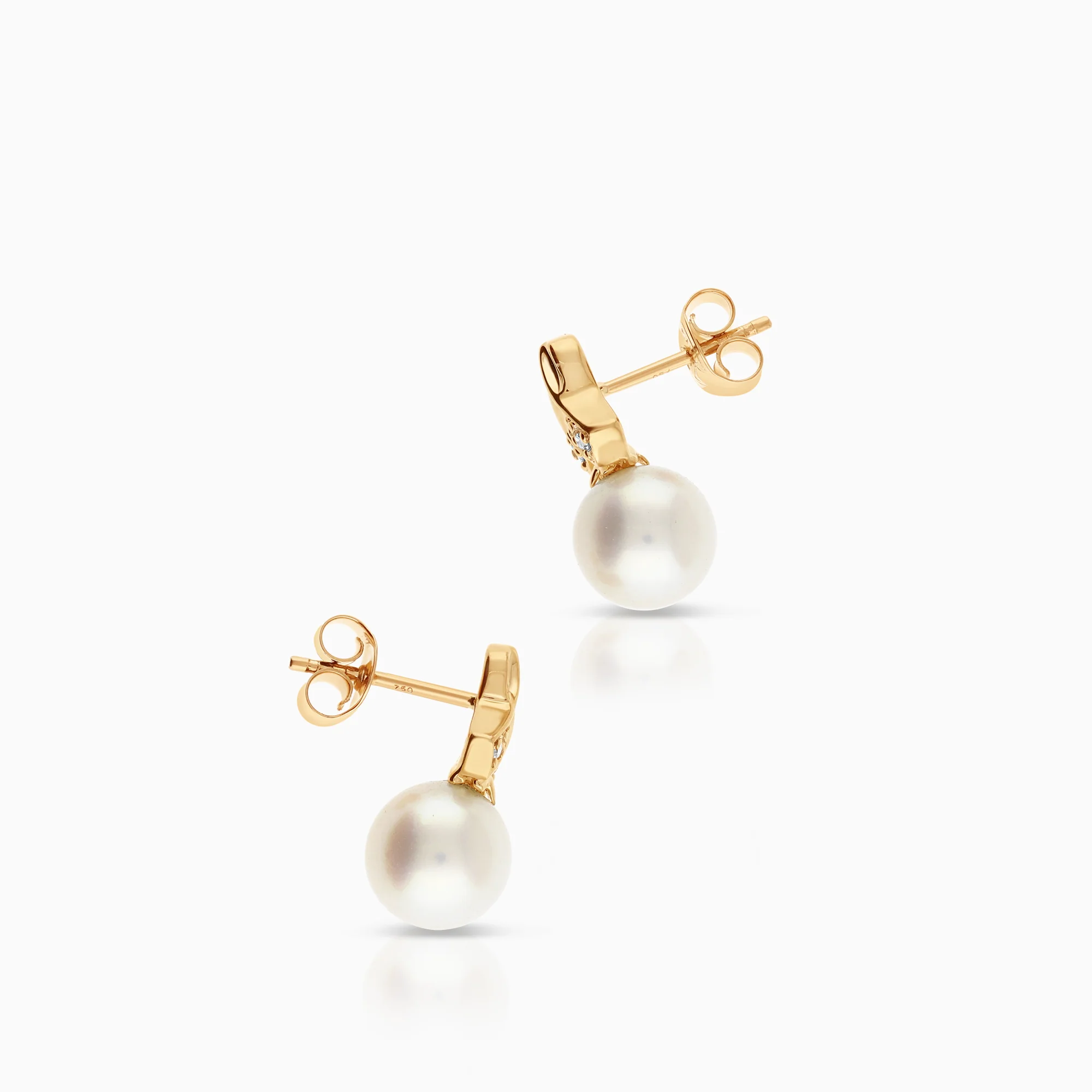 Gold earrings diamonds and cultured saltwater pearls 3.10g 18K gold - Image 2