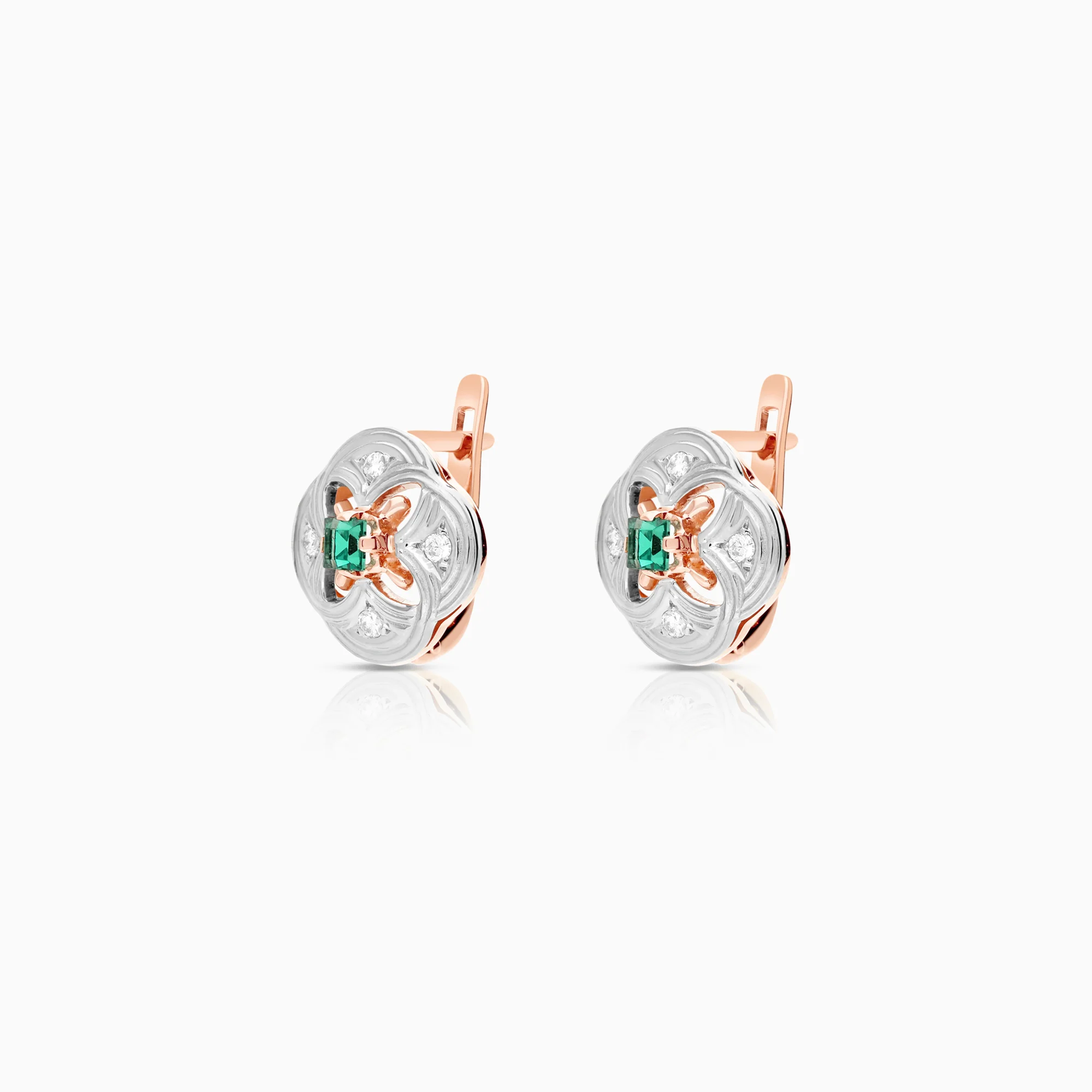 Gold earrings diamonds and synthetic emeralds 5.81g 14K gold