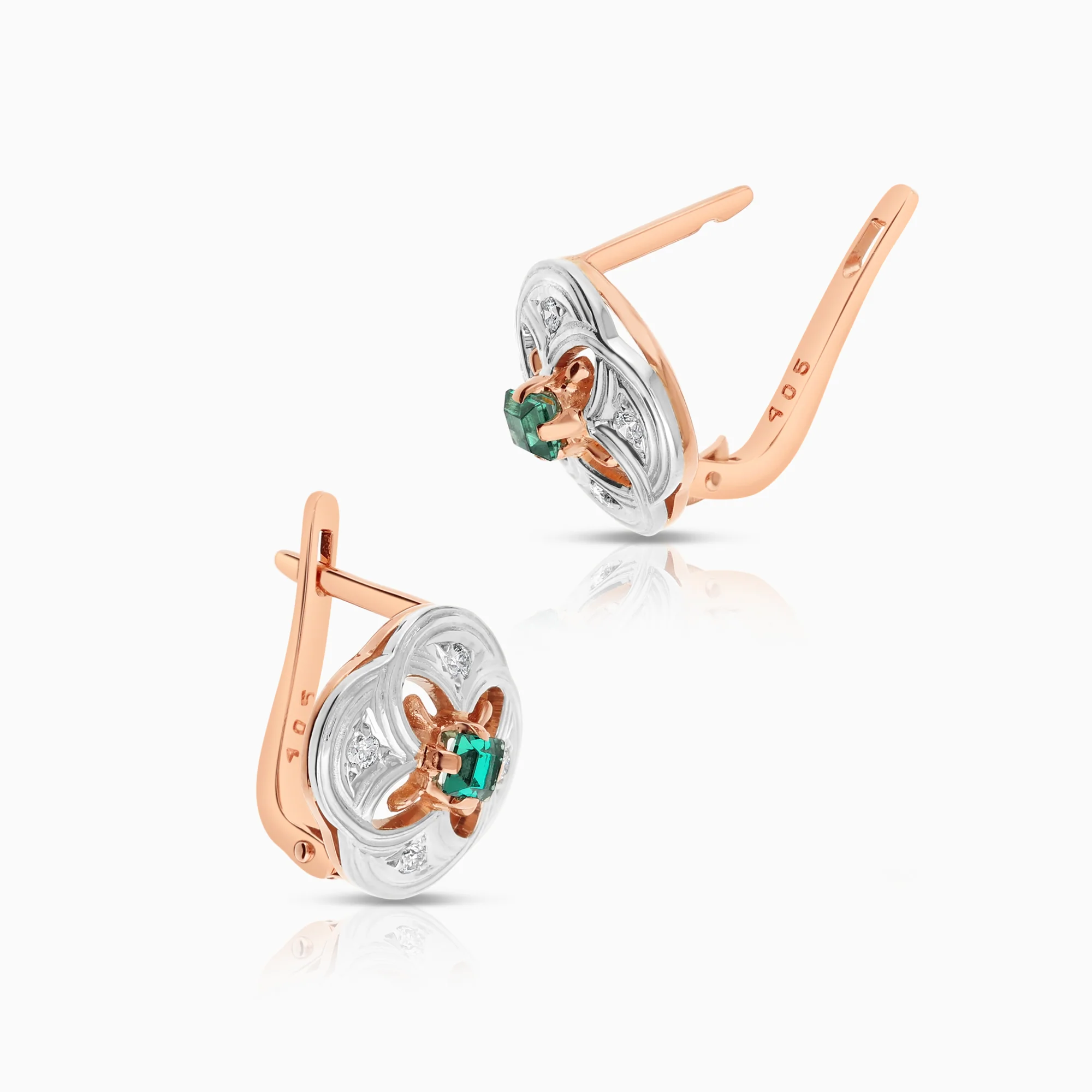 Gold earrings diamonds and synthetic emeralds 5.81g 14K gold - Image 2