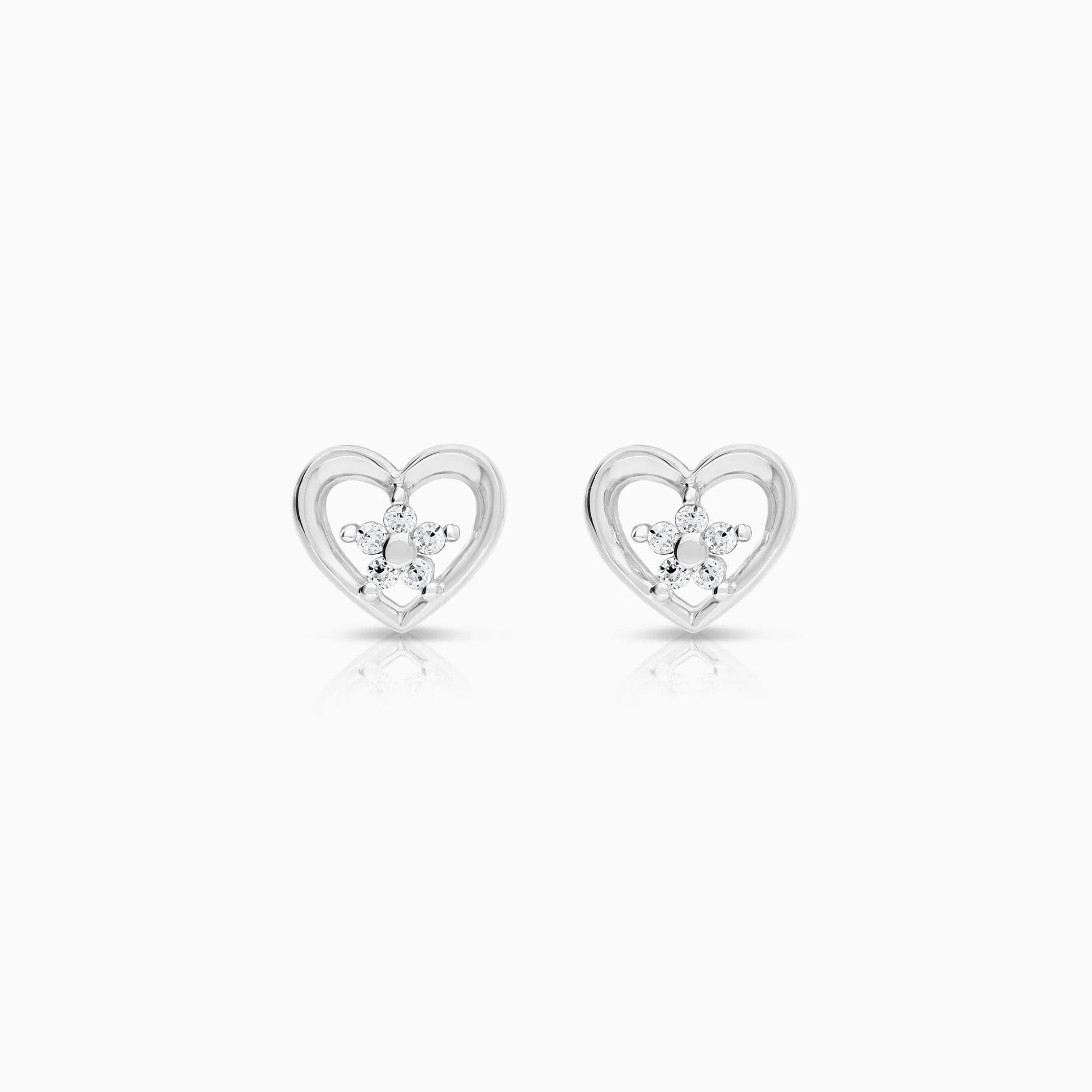 Gold heart earrings with cubic zirconia 2.71g 18K white gold