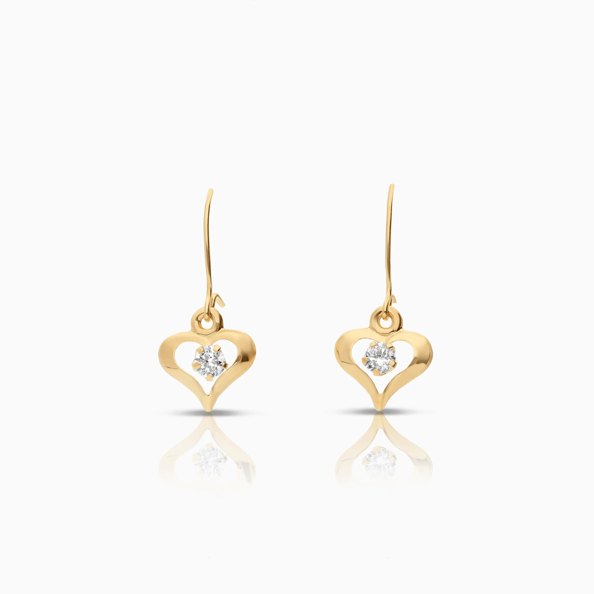 Gold heart earrings with white stones 0.66g 18K