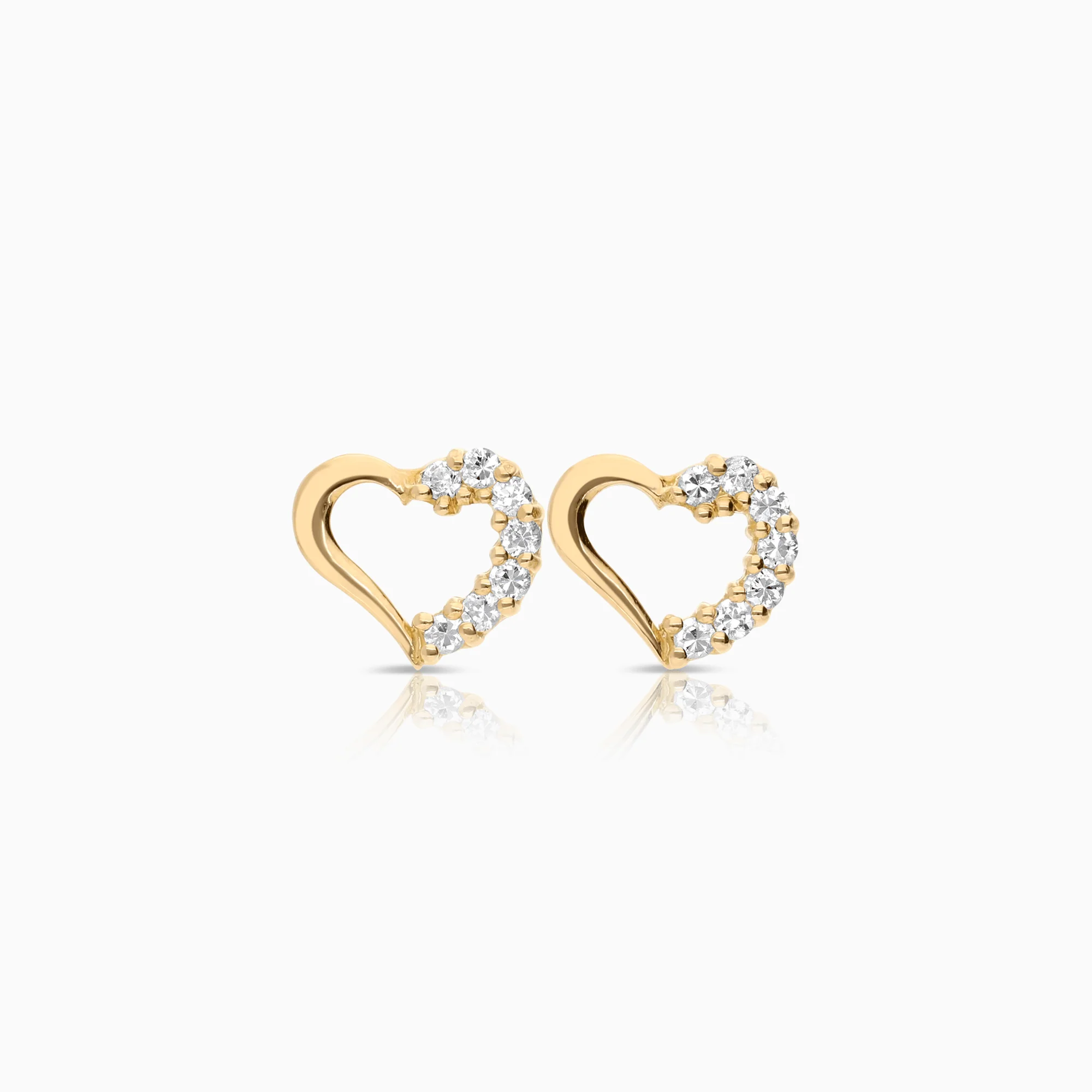 Gold earrings hearts with white stones 1.25g 18K