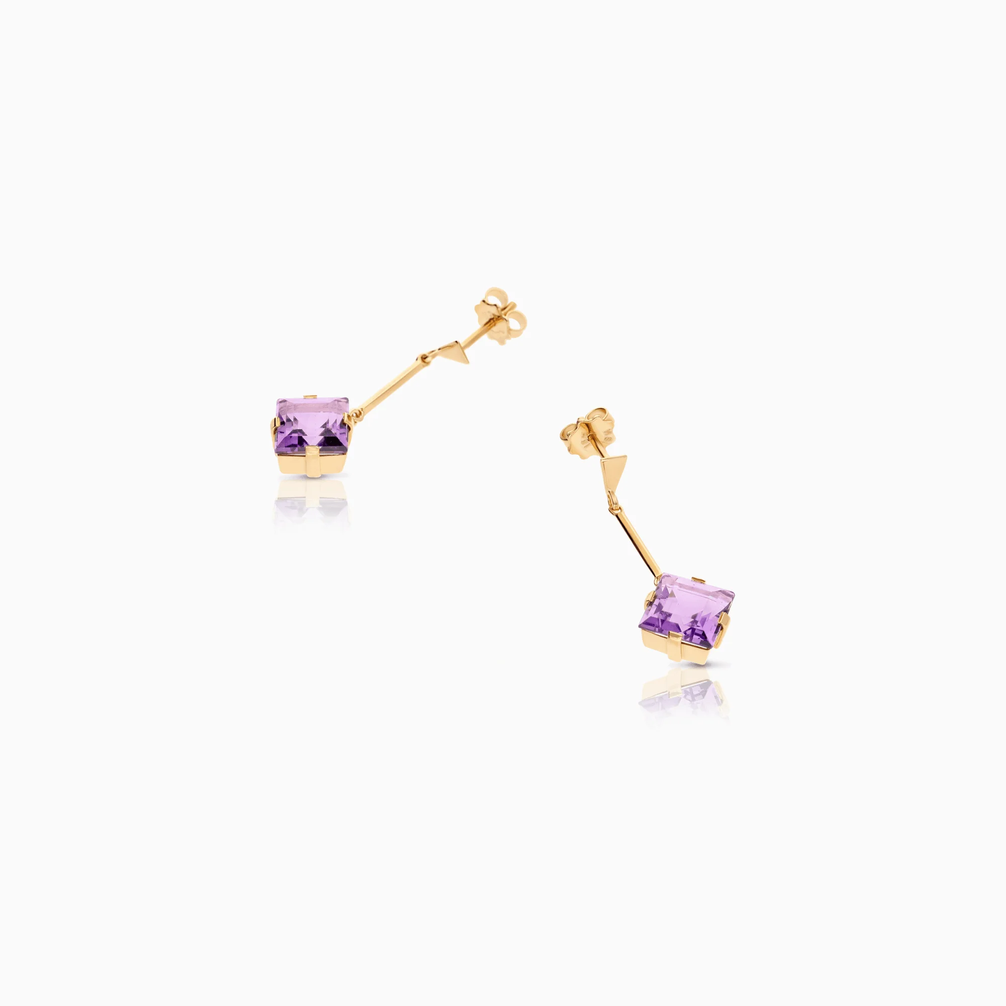 Gold earrings with purple stones 3.70g 18K - Image 2