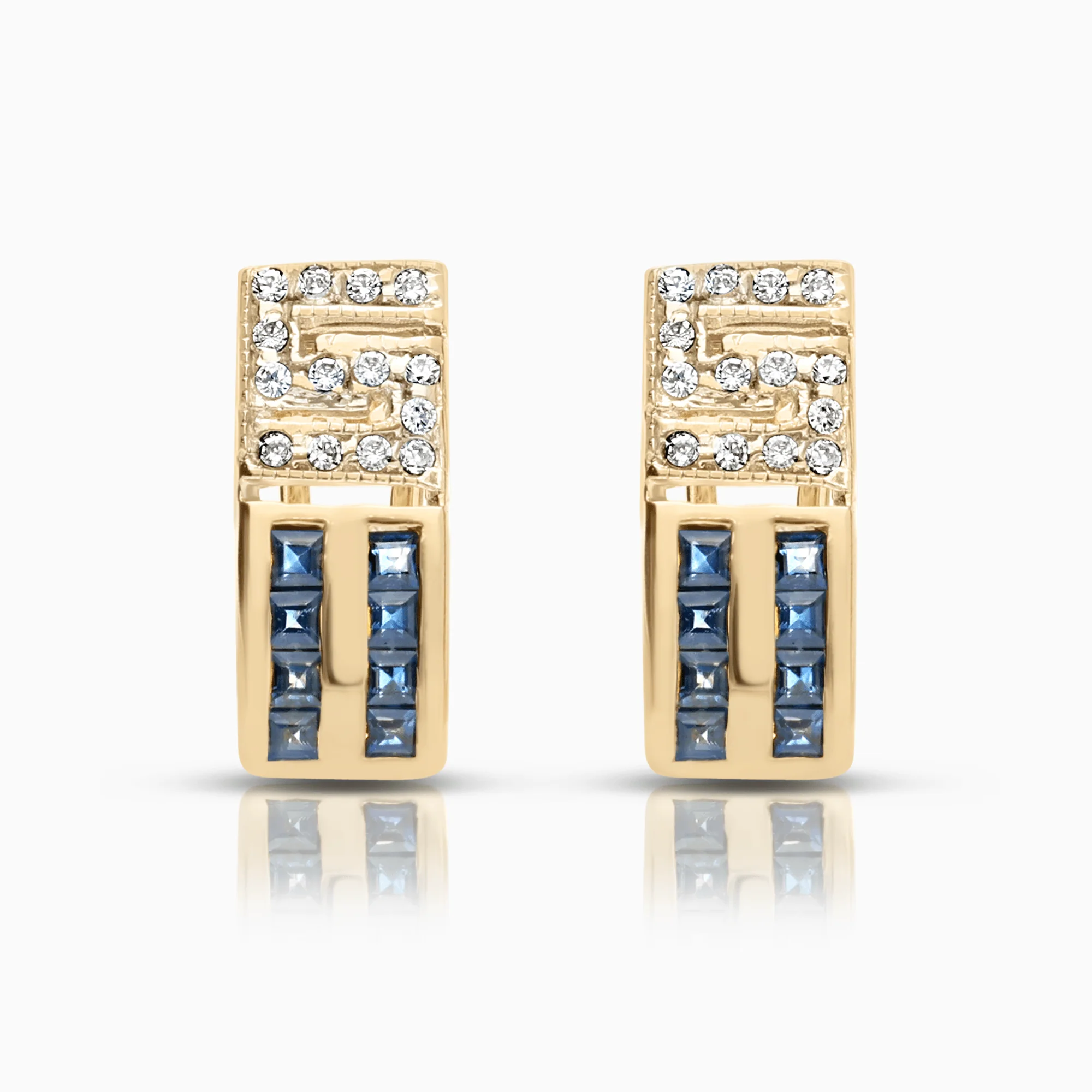 Gold earrings with blue sapphires and white stones 3.4g 18K gold