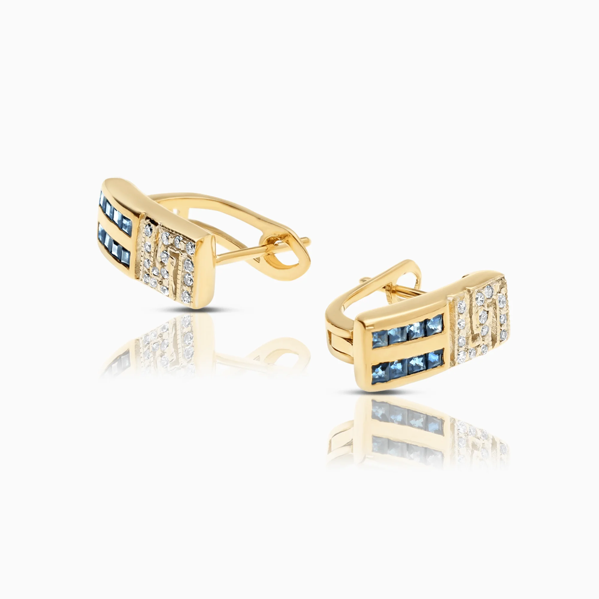 Gold earrings with blue sapphires and white stones 3.4g 18K gold - Image 2