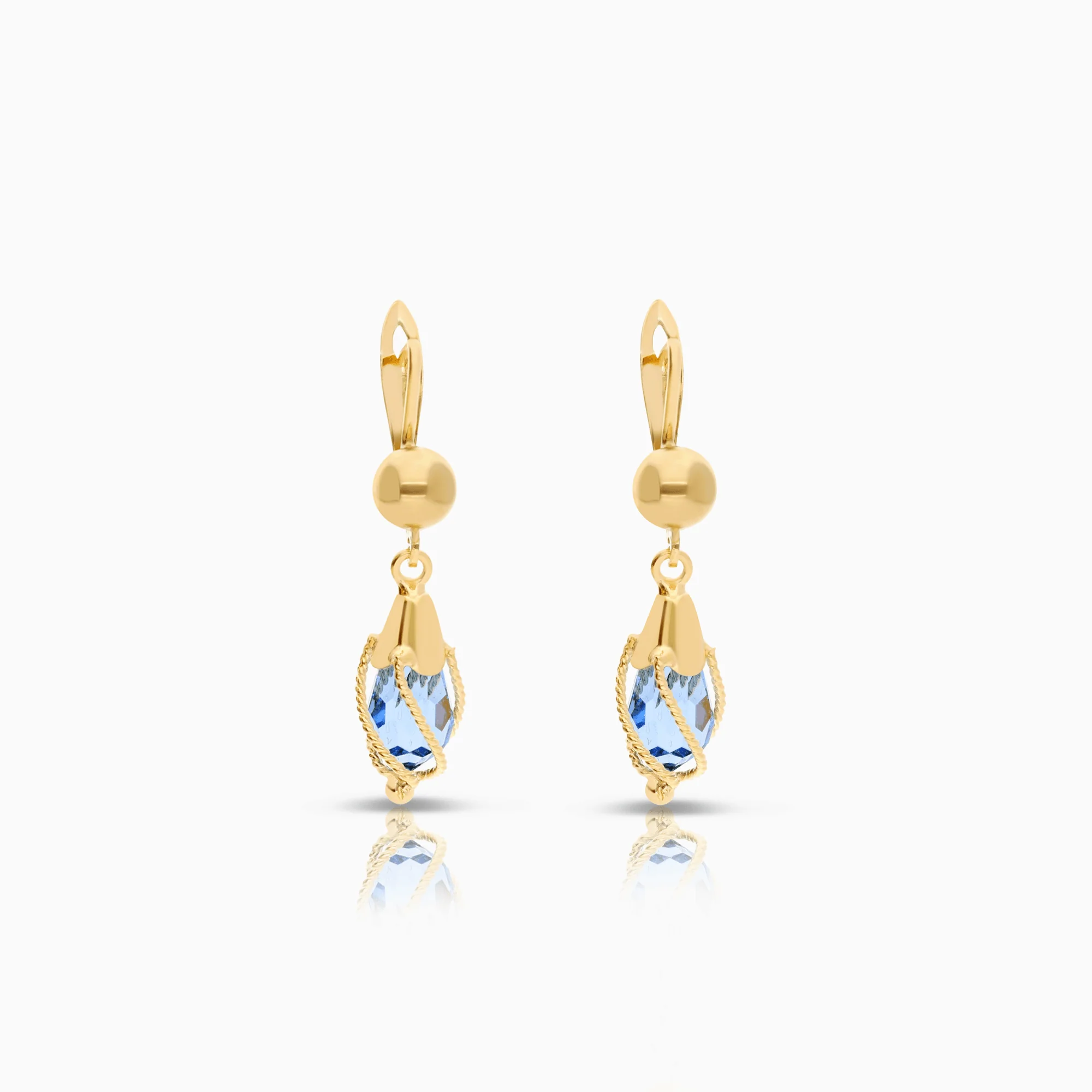 Gold earrings with blue stones 5.08g 18K gold