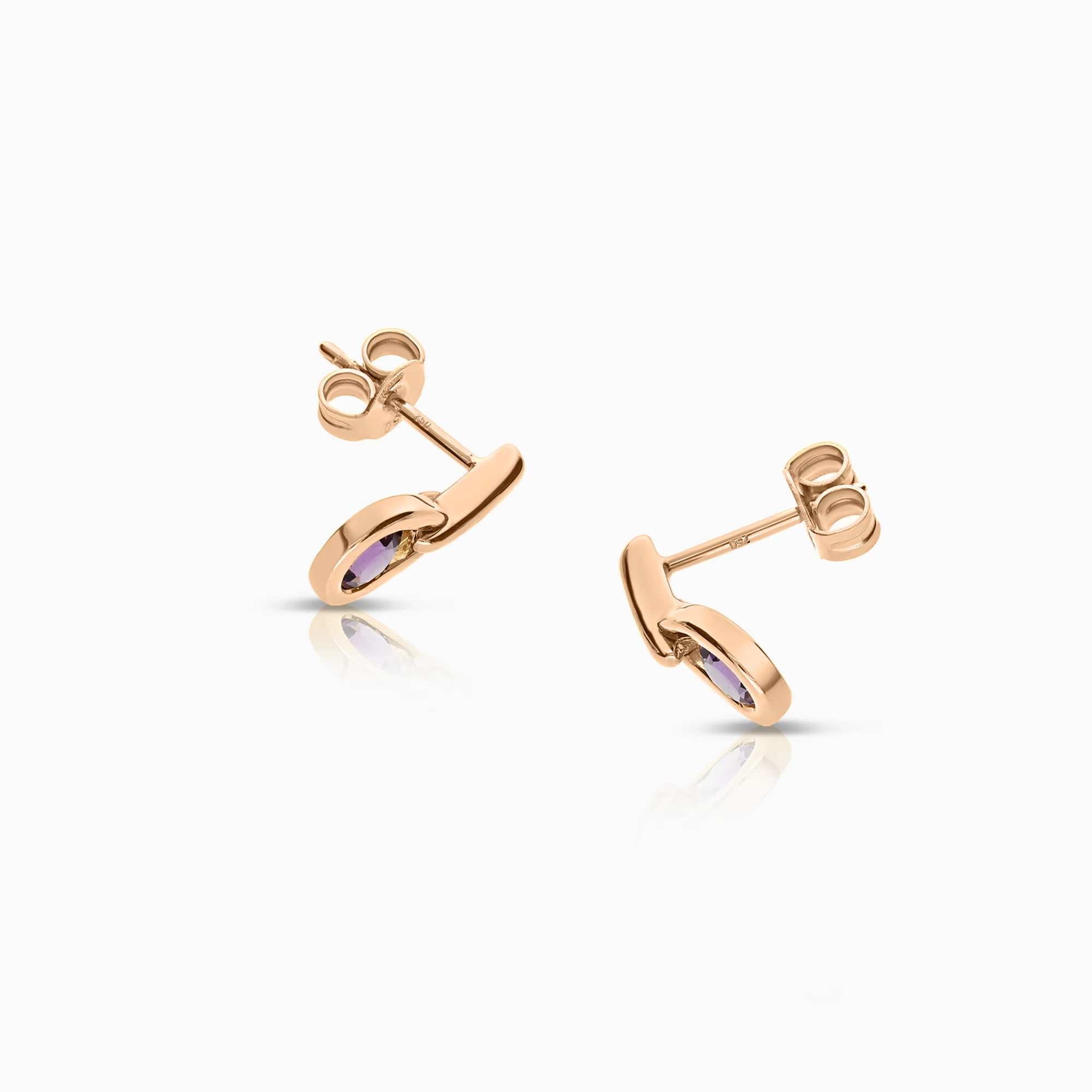 Gold earrings with purple amethysts 2.31g 18K rose gold - Image 2
