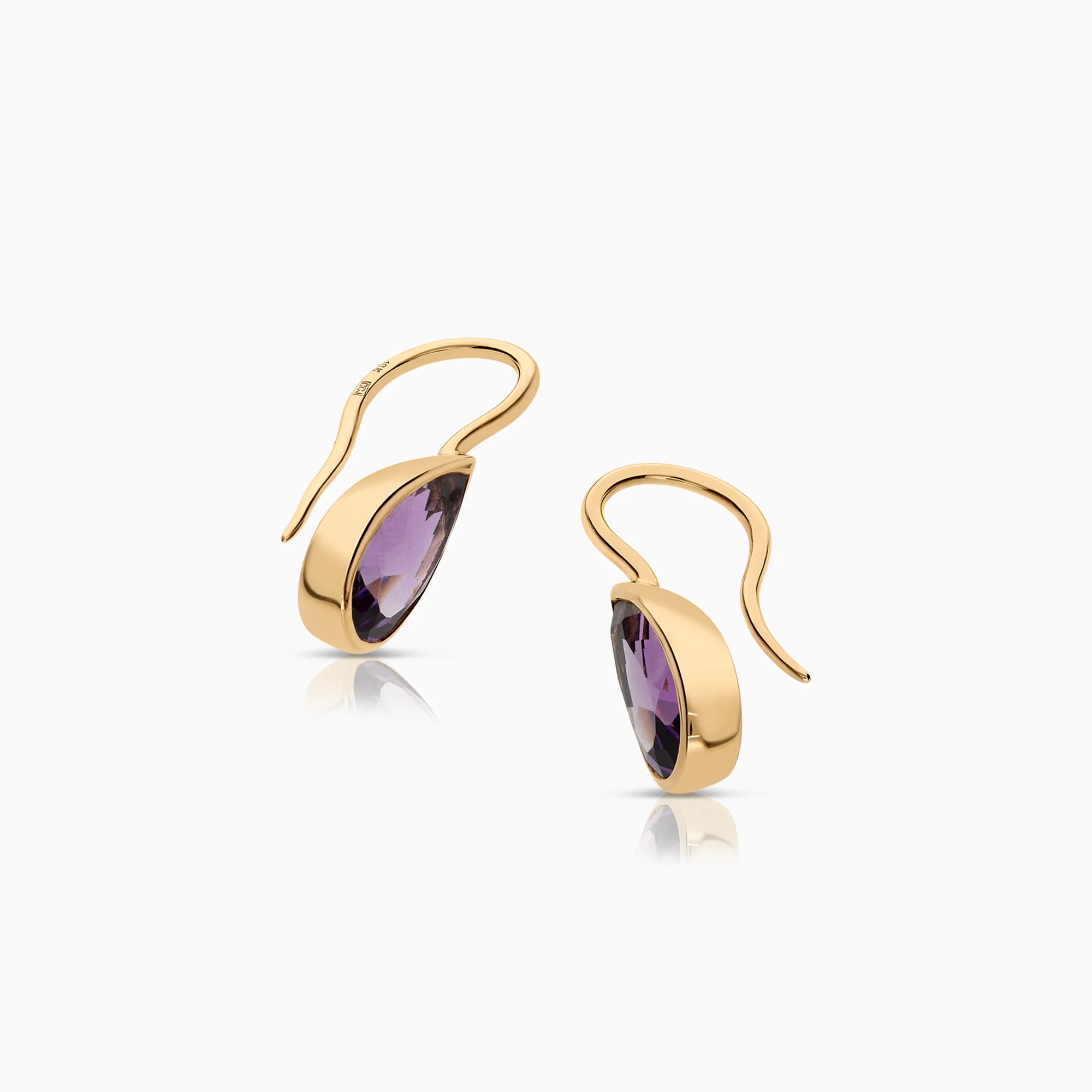 Gold earrings with purple amethysts 2.87g 18K gold - Image 2