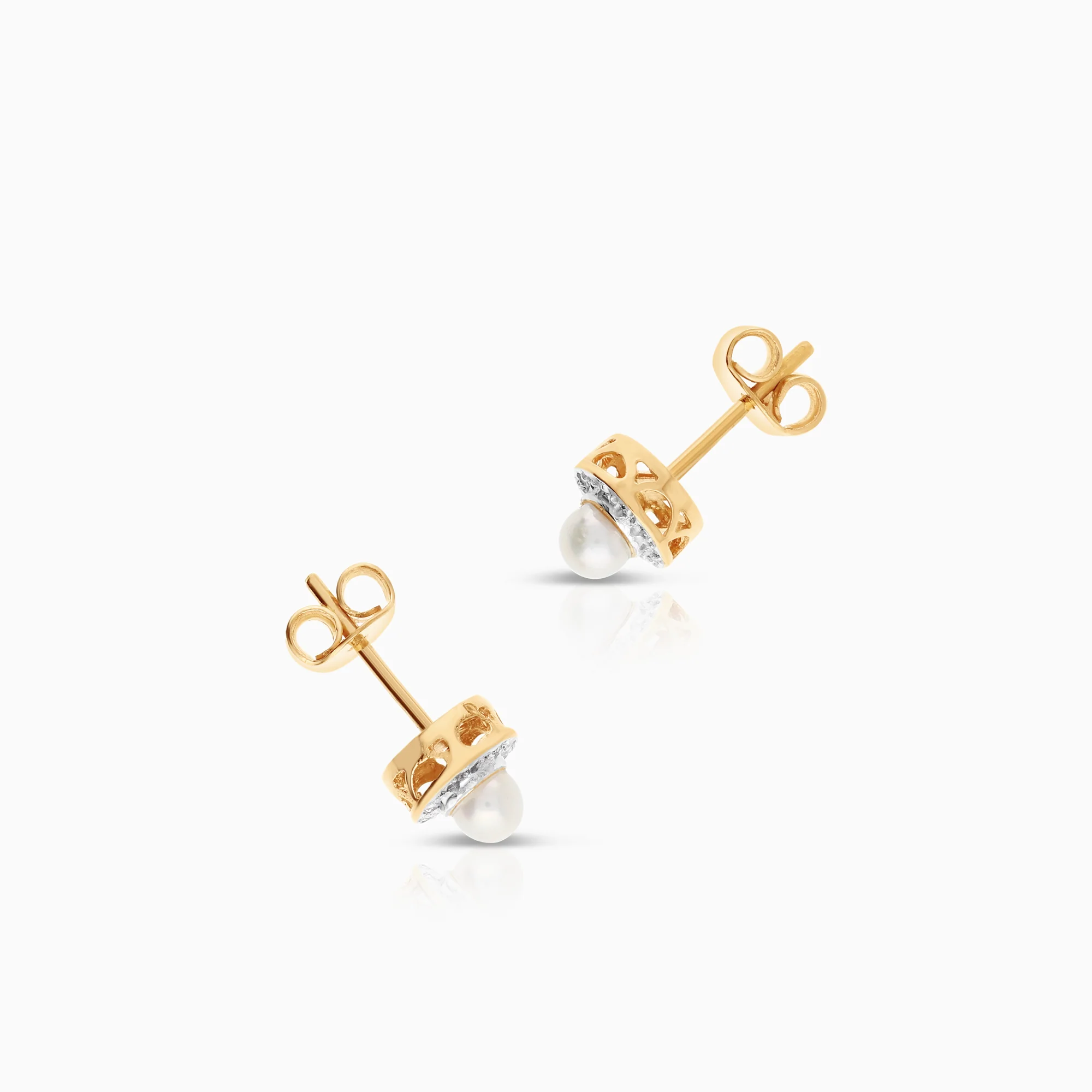 Gold earrings with cultured freshwater pearls and diamonds in 18K gold - Image 2
