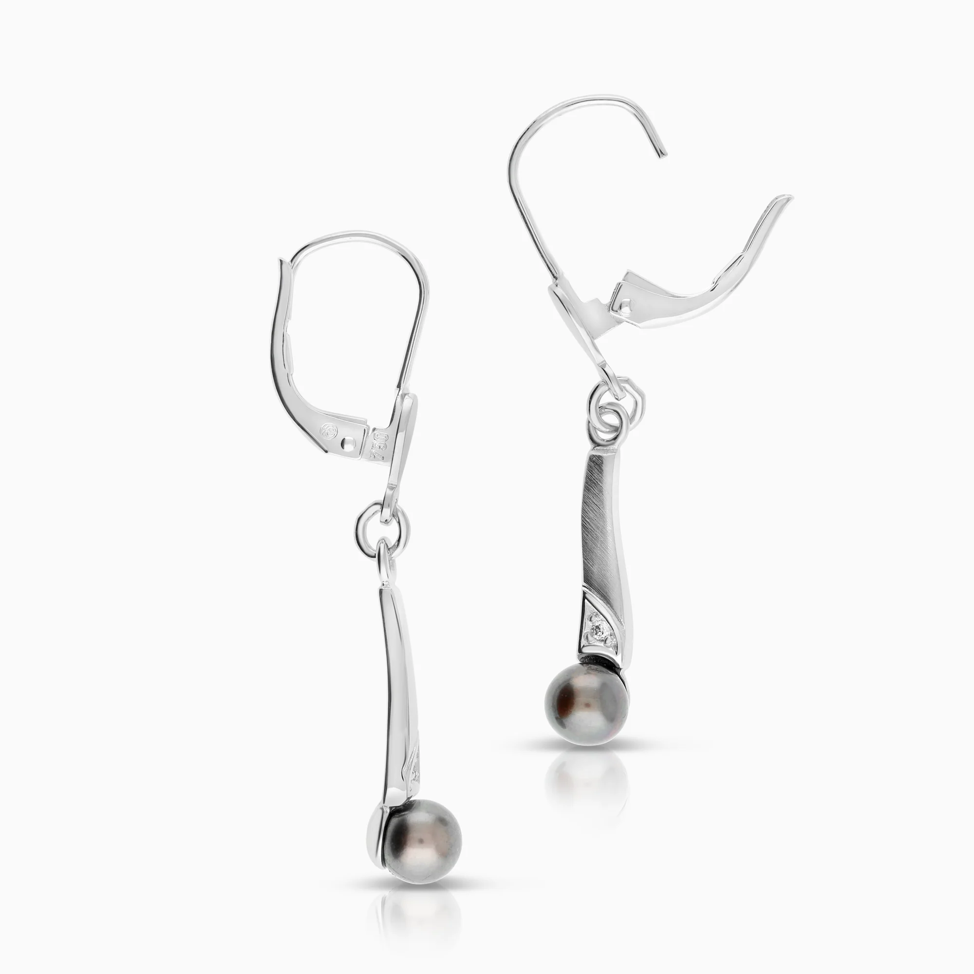 Gold earrings with pearls 2.67g 18K white gold - Image 2
