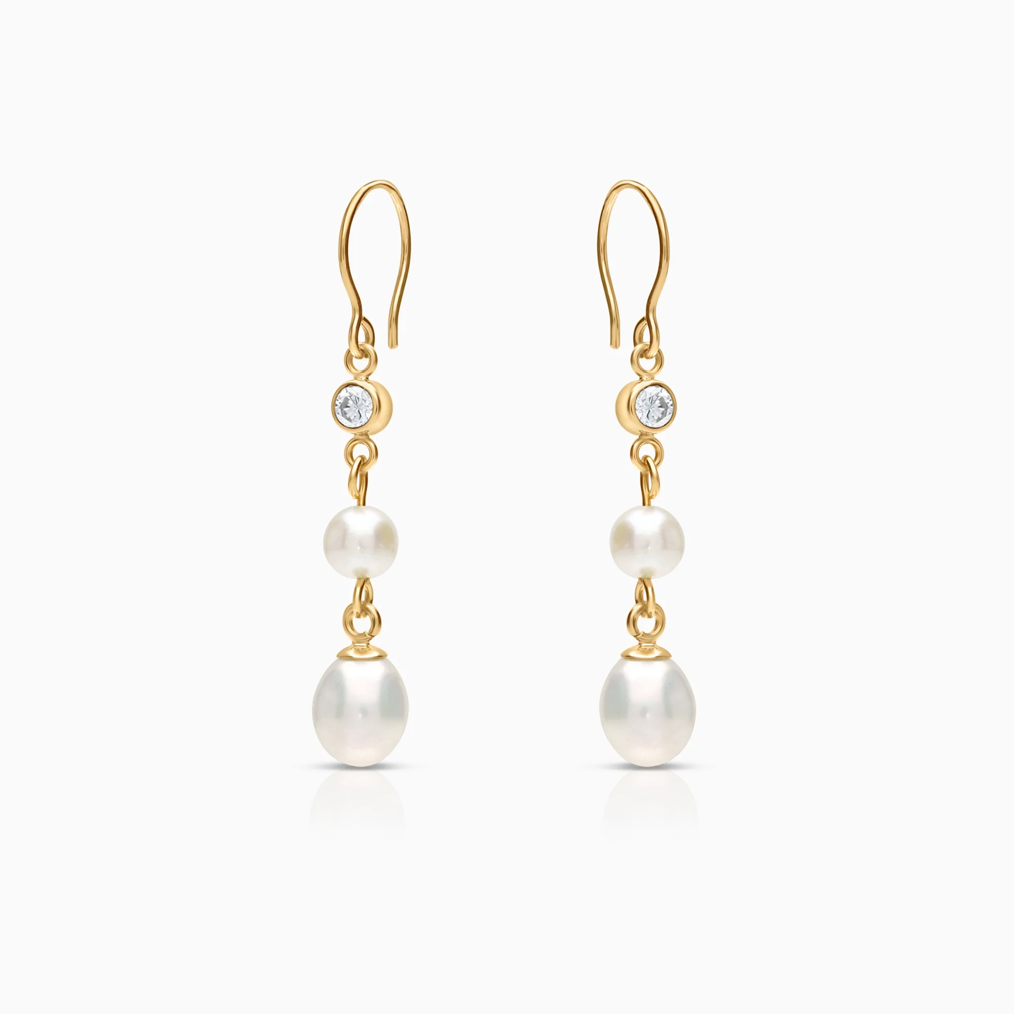 Gold Earrings with Pearls and Cubic 1.82g 18K Gold