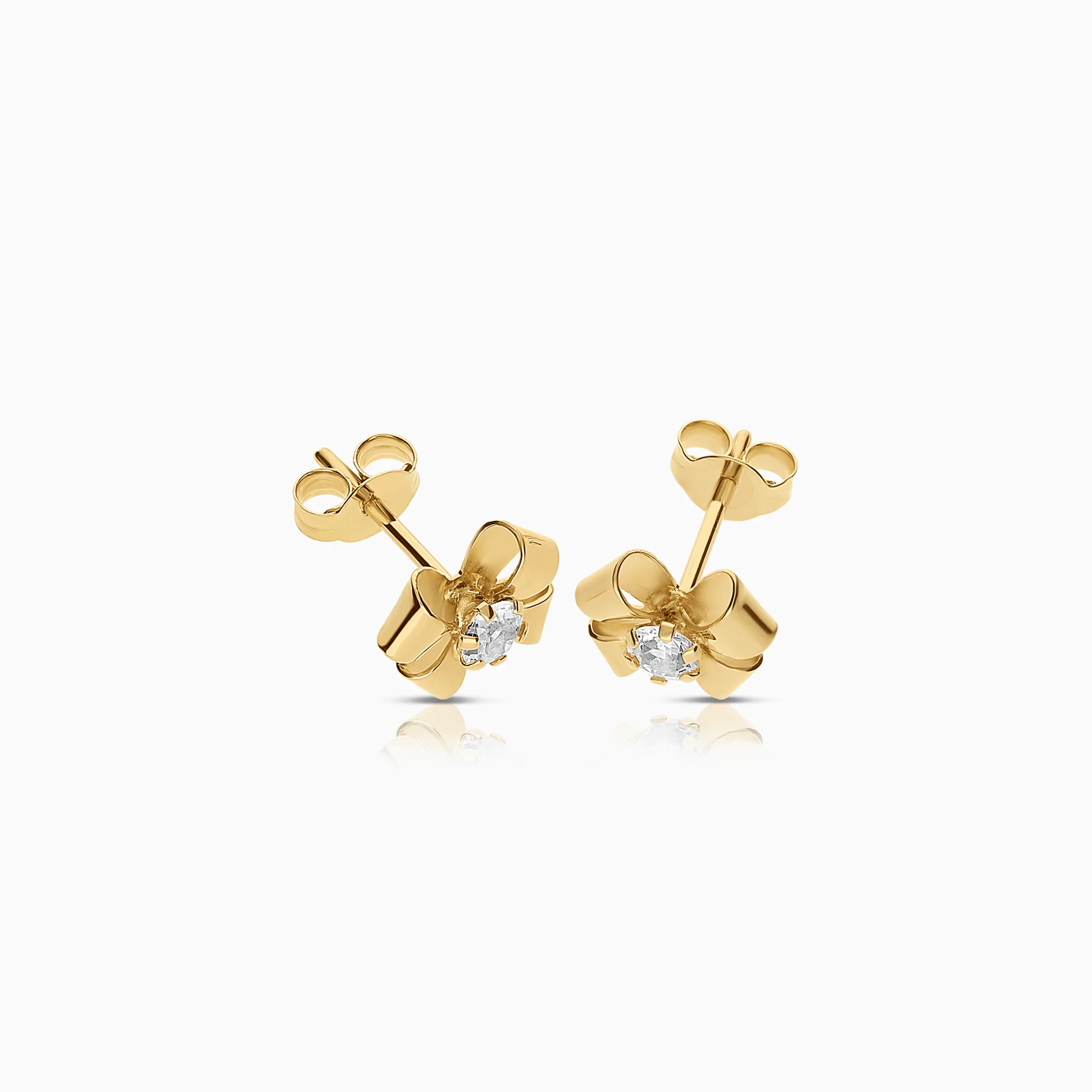 Gold earrings with white rock crystals 1.06g 18K gold - Image 2