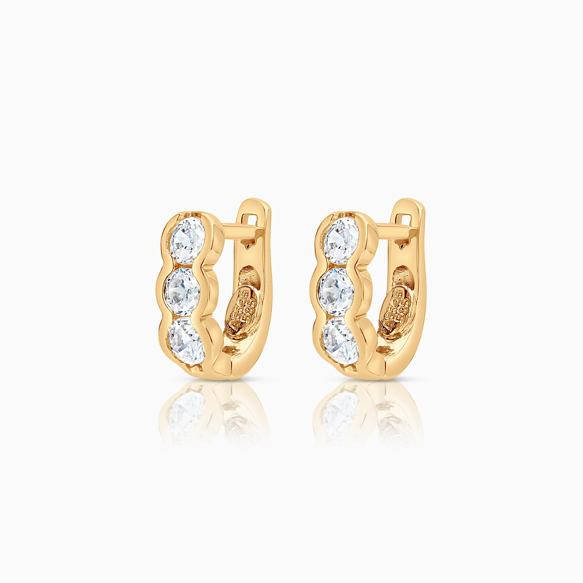 Gold earrings with white cubic 14K gold