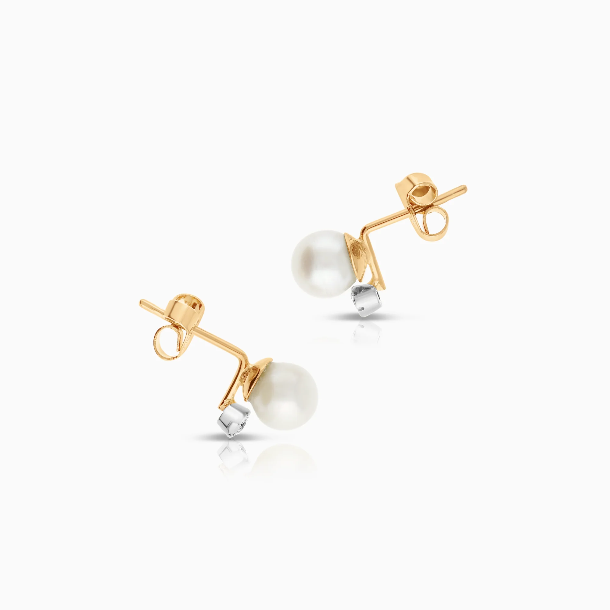 Gold earrings with cultured saltwater pearls and diamonds 0.06ct 18K gold - Image 2