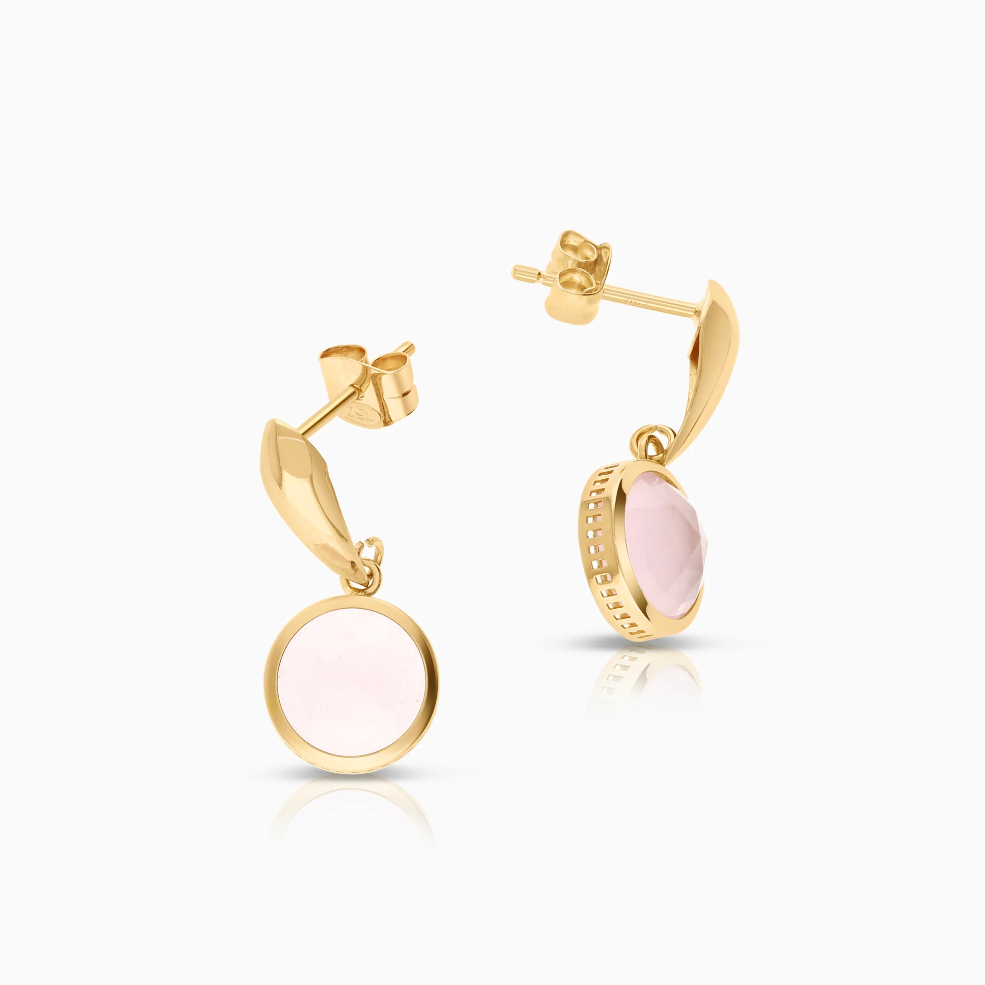 Gold stud earrings rose quartz 1.32g 18K gold - Image 2