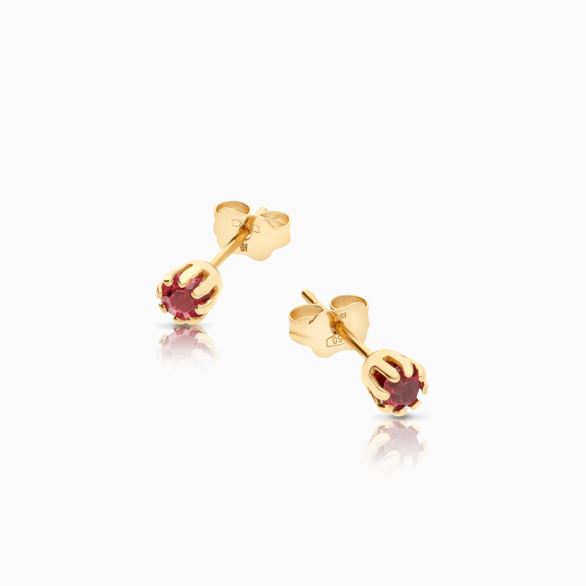 Gold Solitaire Earrings with Ruby 0.90g 18K - Image 2
