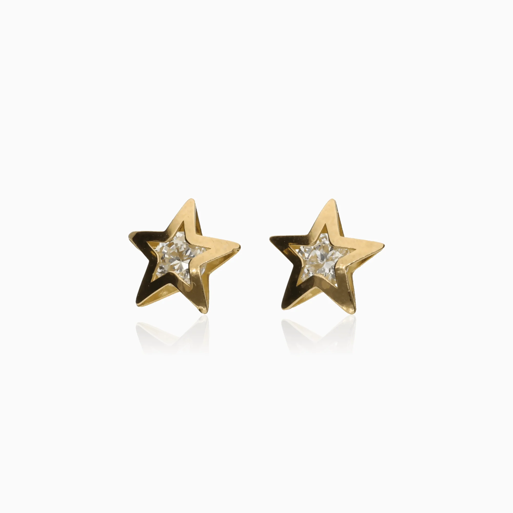 Gold star earrings with white stones 0.62g 18K gold