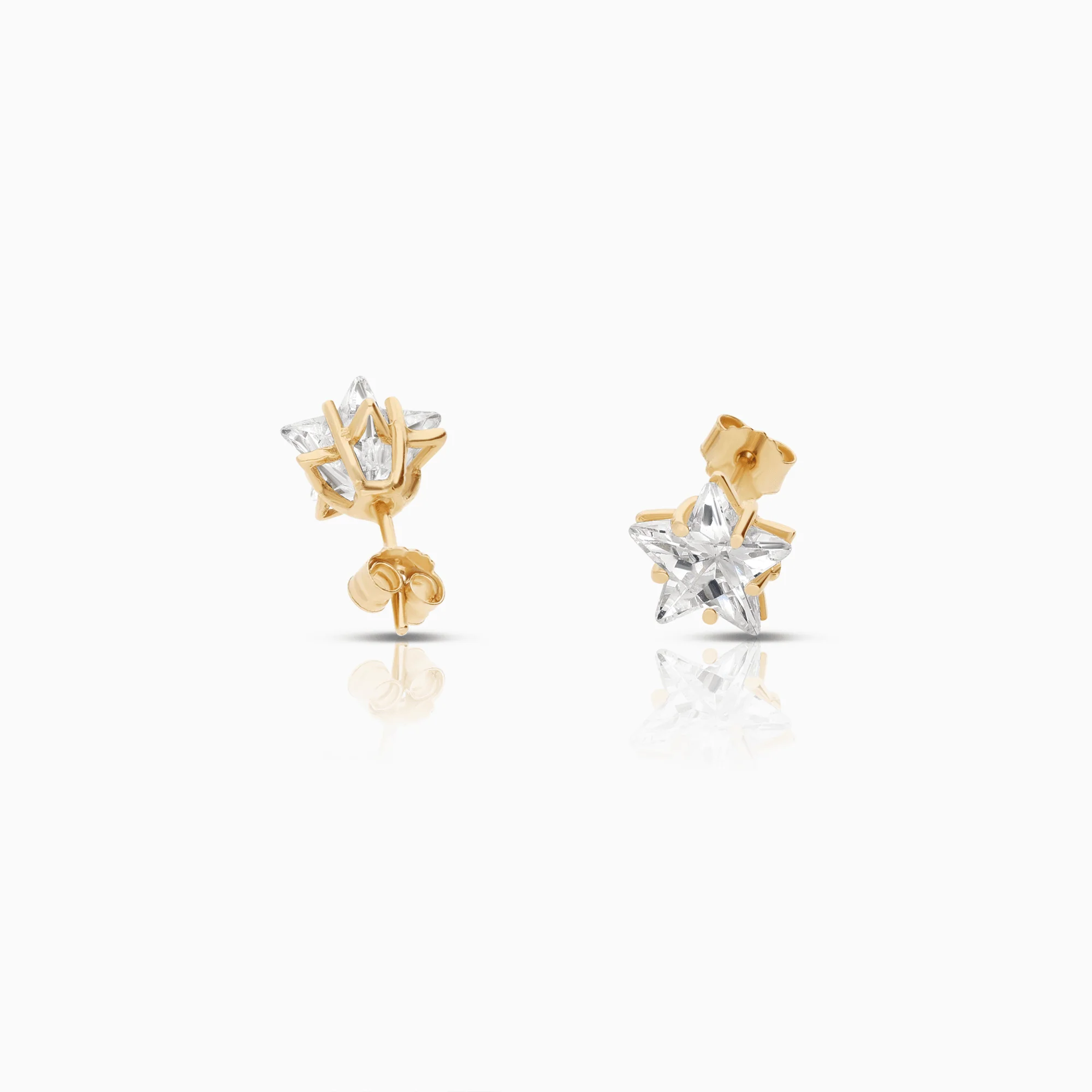 Gold Star Earrings with White Stones 18K - Image 2