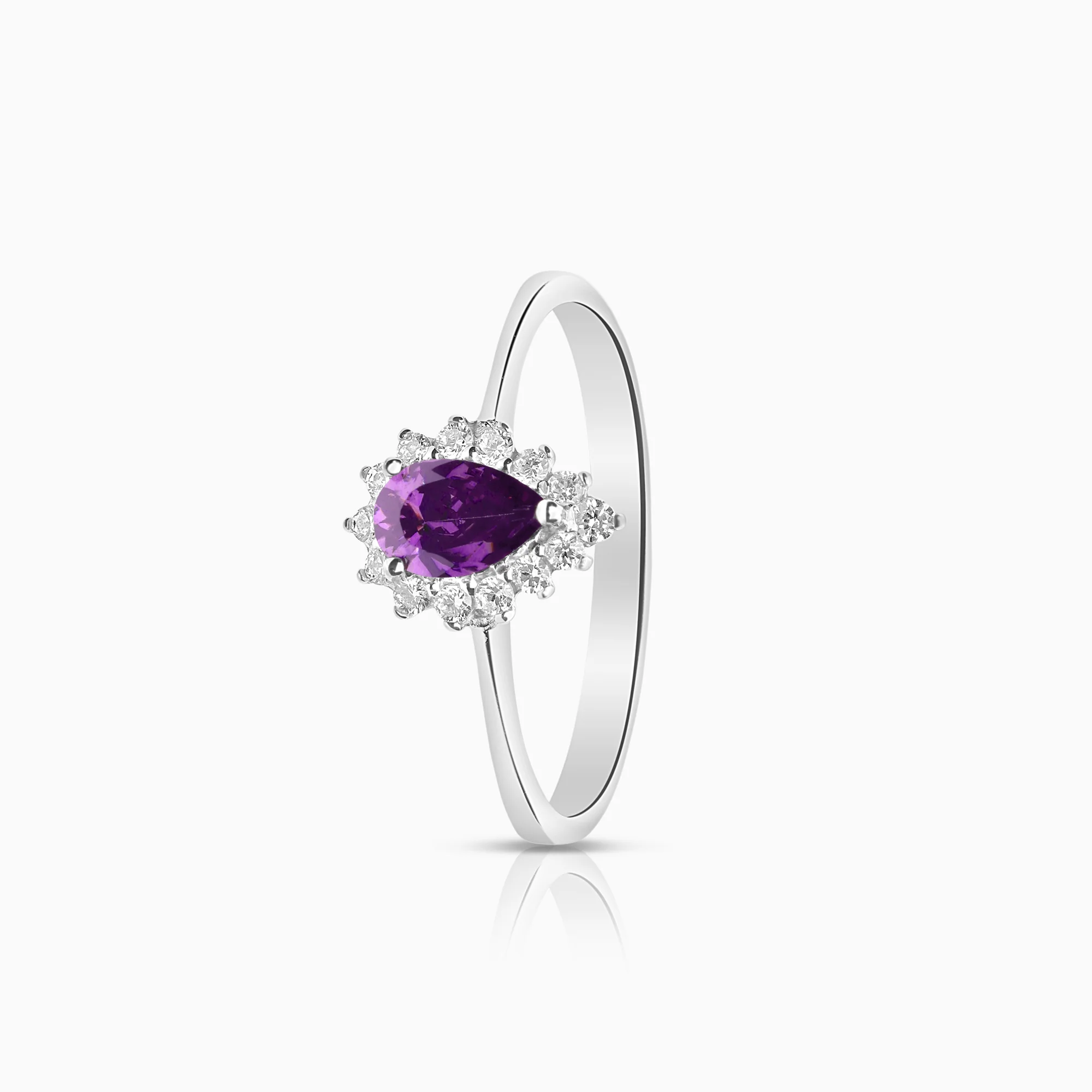 Gold ring with cubic zirconia and purple stone 1.97g 18K white gold
