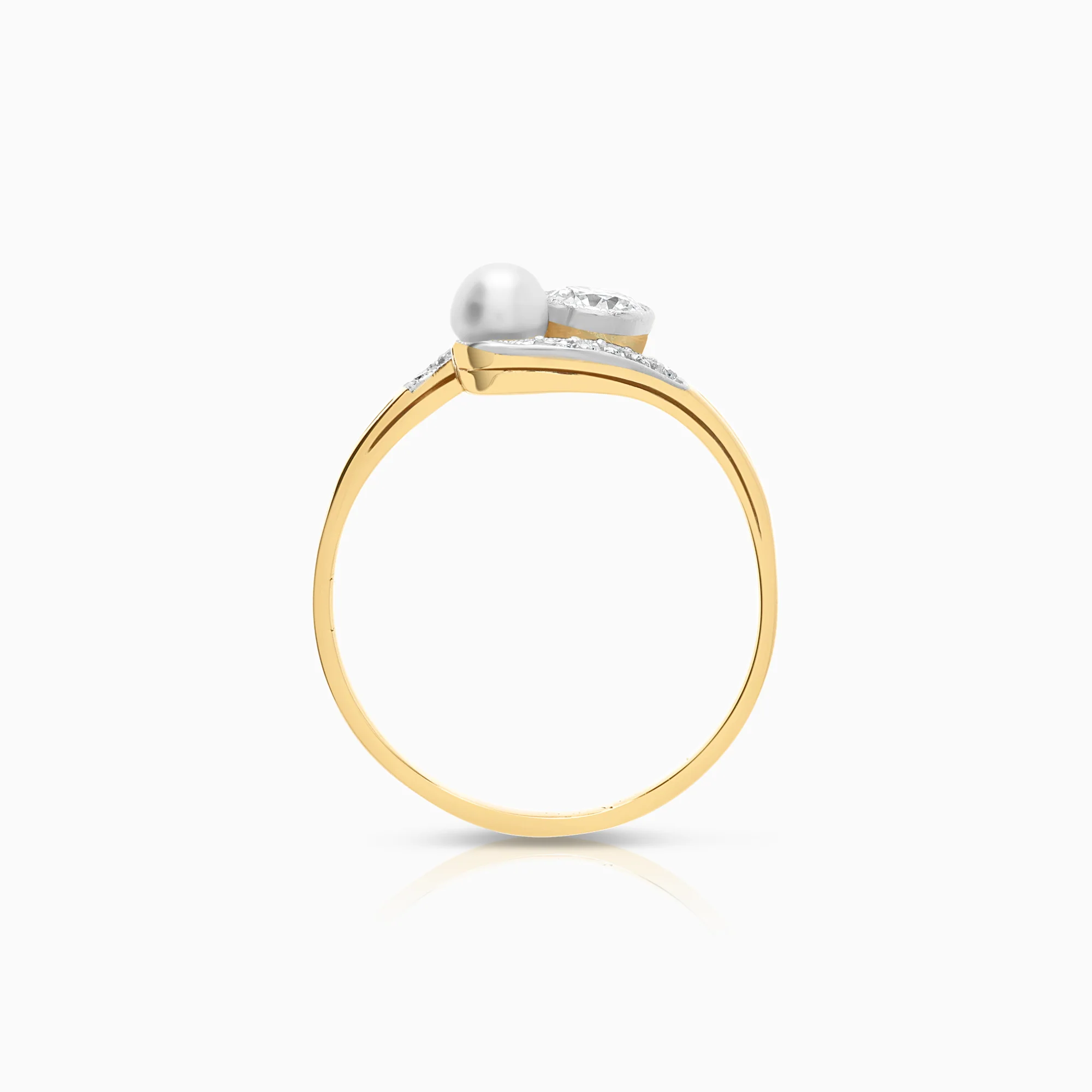 Gold ring with diamonds and cultured saltwater pearl 14K gold - Image 2