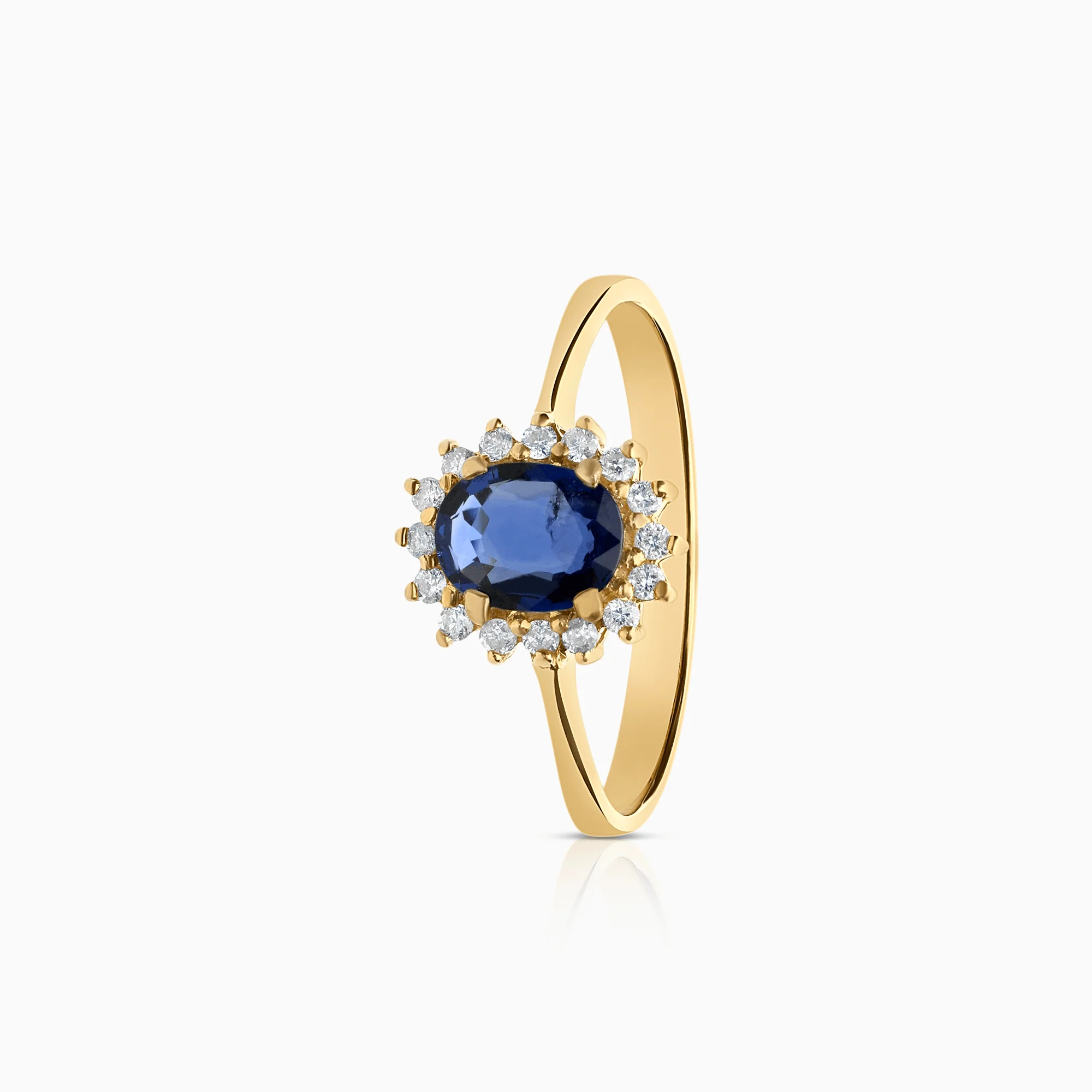 Gold ring with blue sapphire and diamonds 1.14ct 18K gold