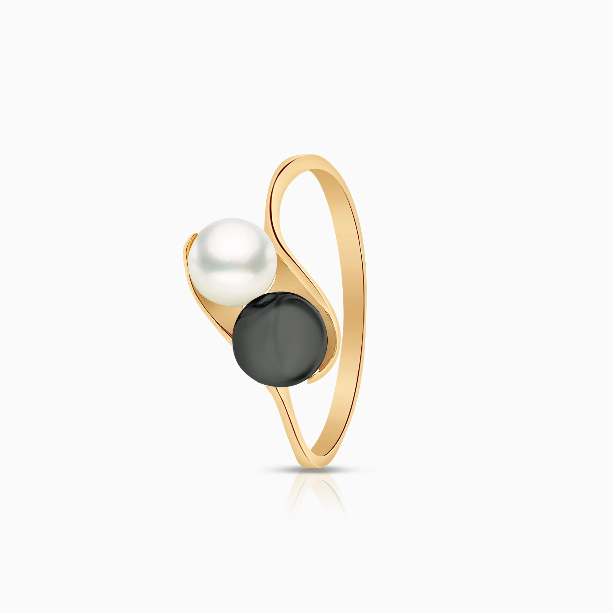 Gold ring with pearl and hematite 1.35g 18K gold