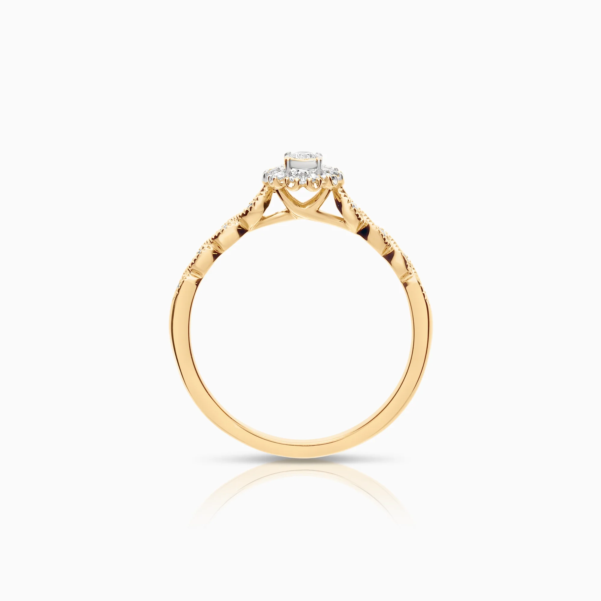 Halo diamond ring 0.15ct 18K yellow gold - Image 2