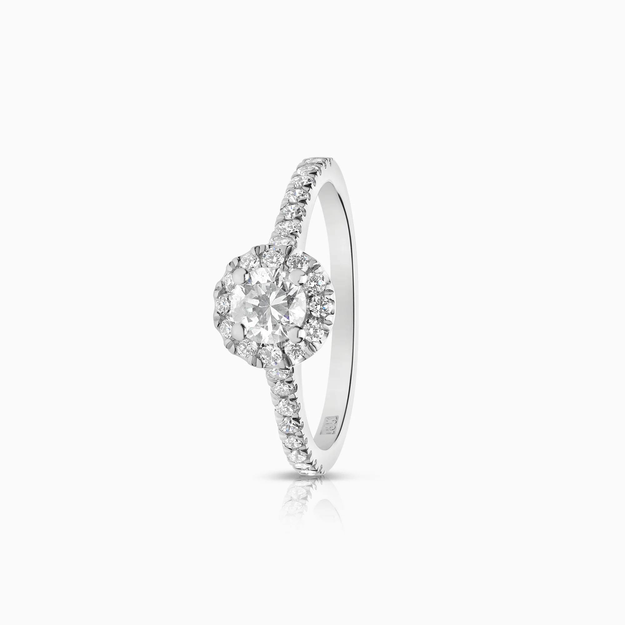 Halo diamond ring 0.91ct 18K white gold
