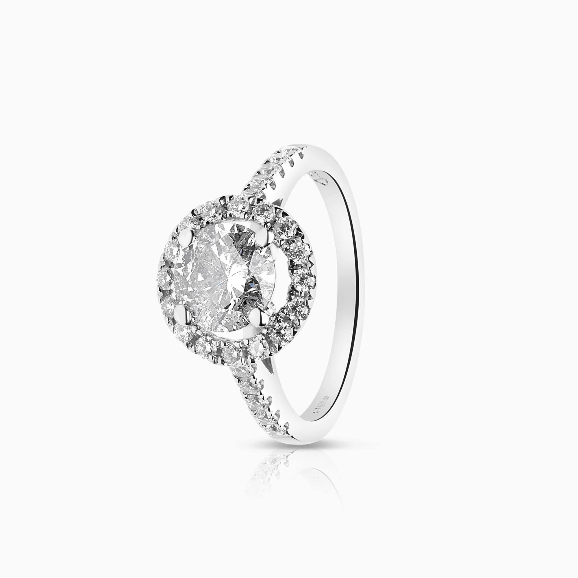 Halo diamond ring 1.94ct 18K white gold