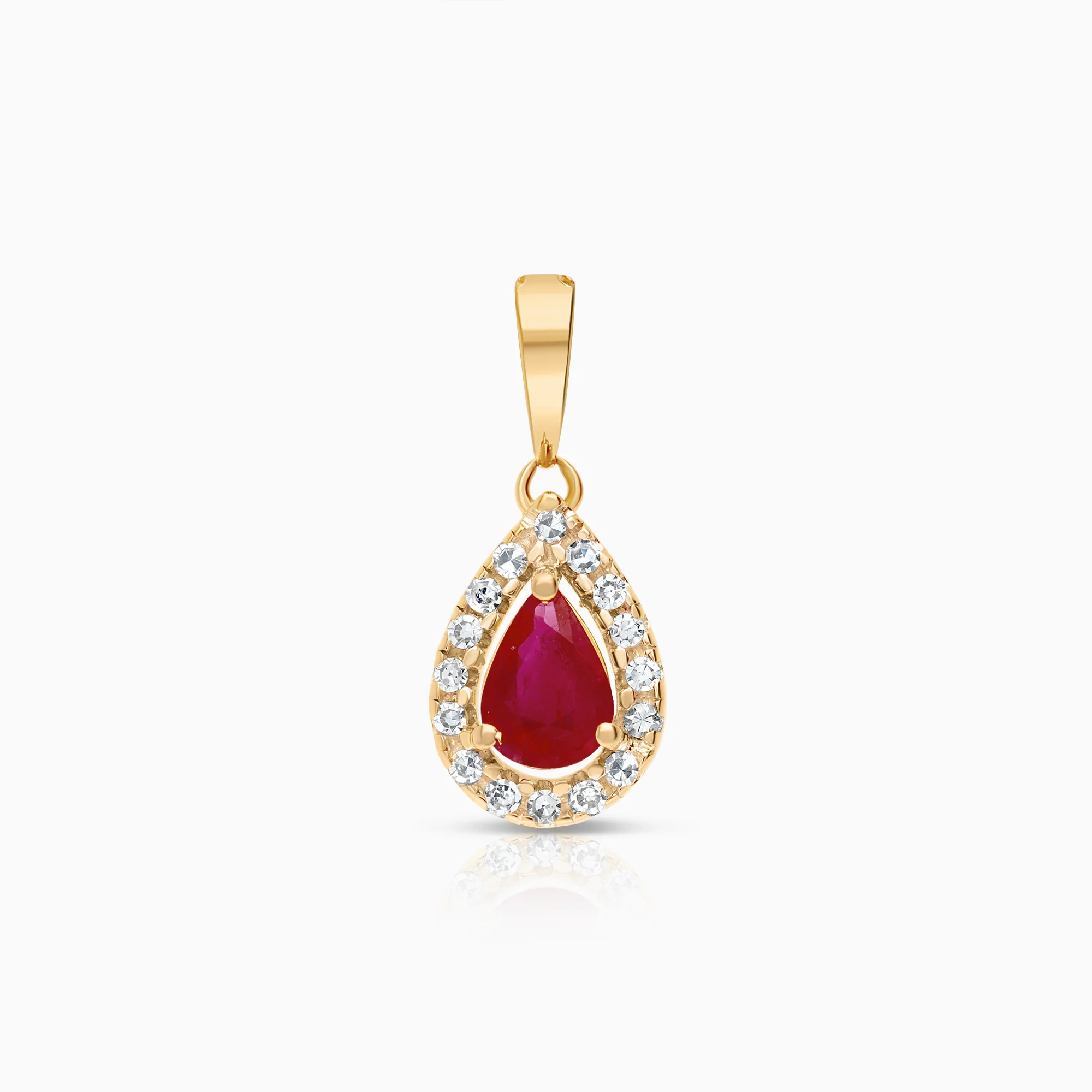 Halo pendant ruby pear-cut 0.16ct 18K gold