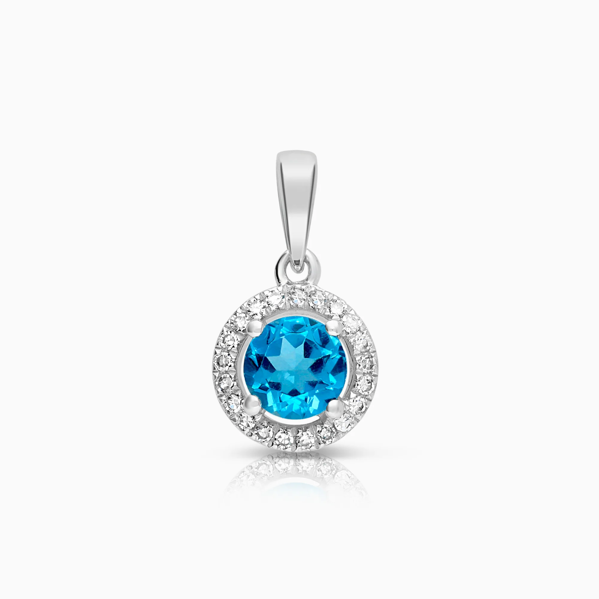 Halo pendant topaz and diamonds 0.06ct 18K white gold